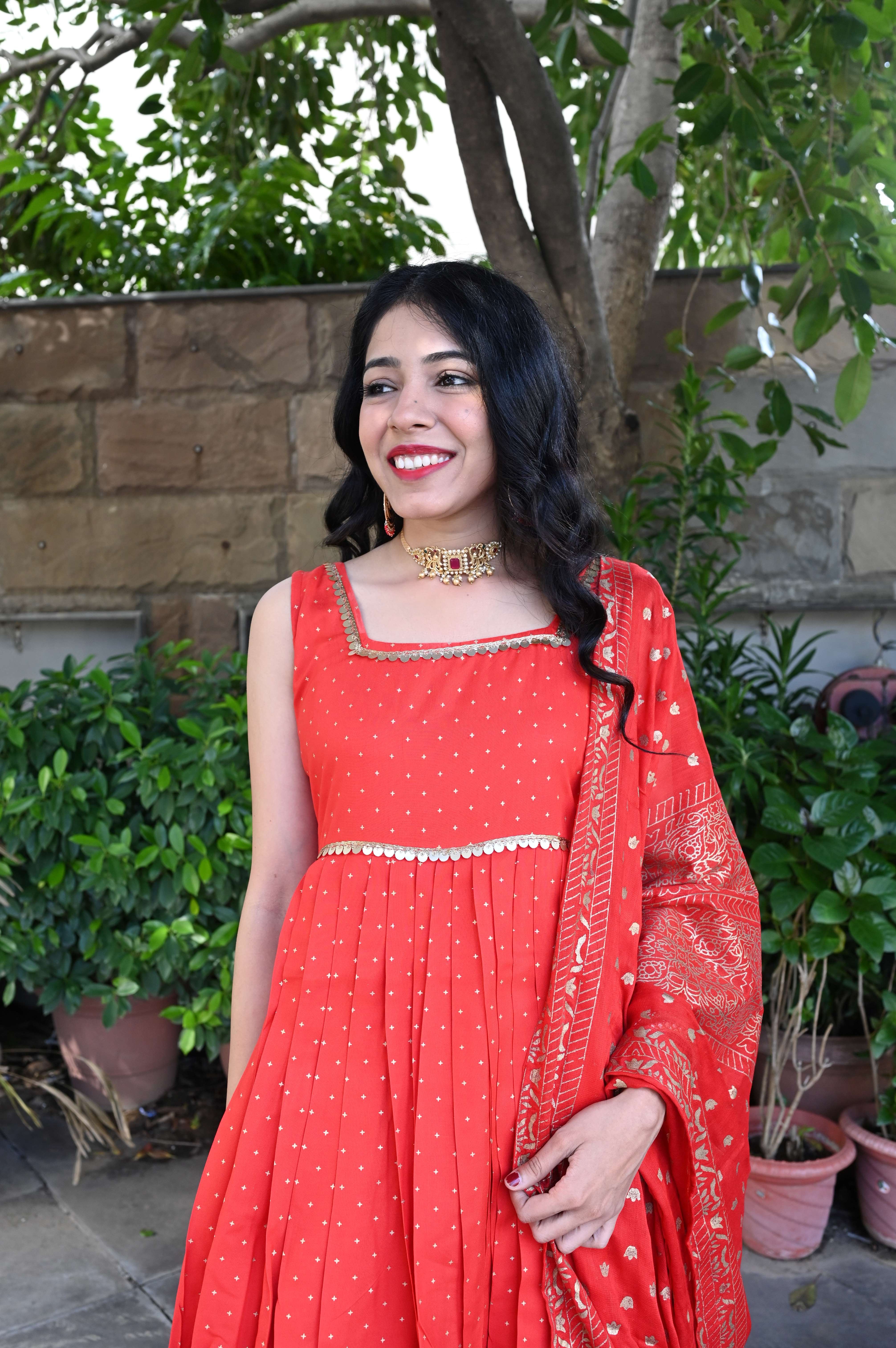 Red Designer Kurta Palazzo Set