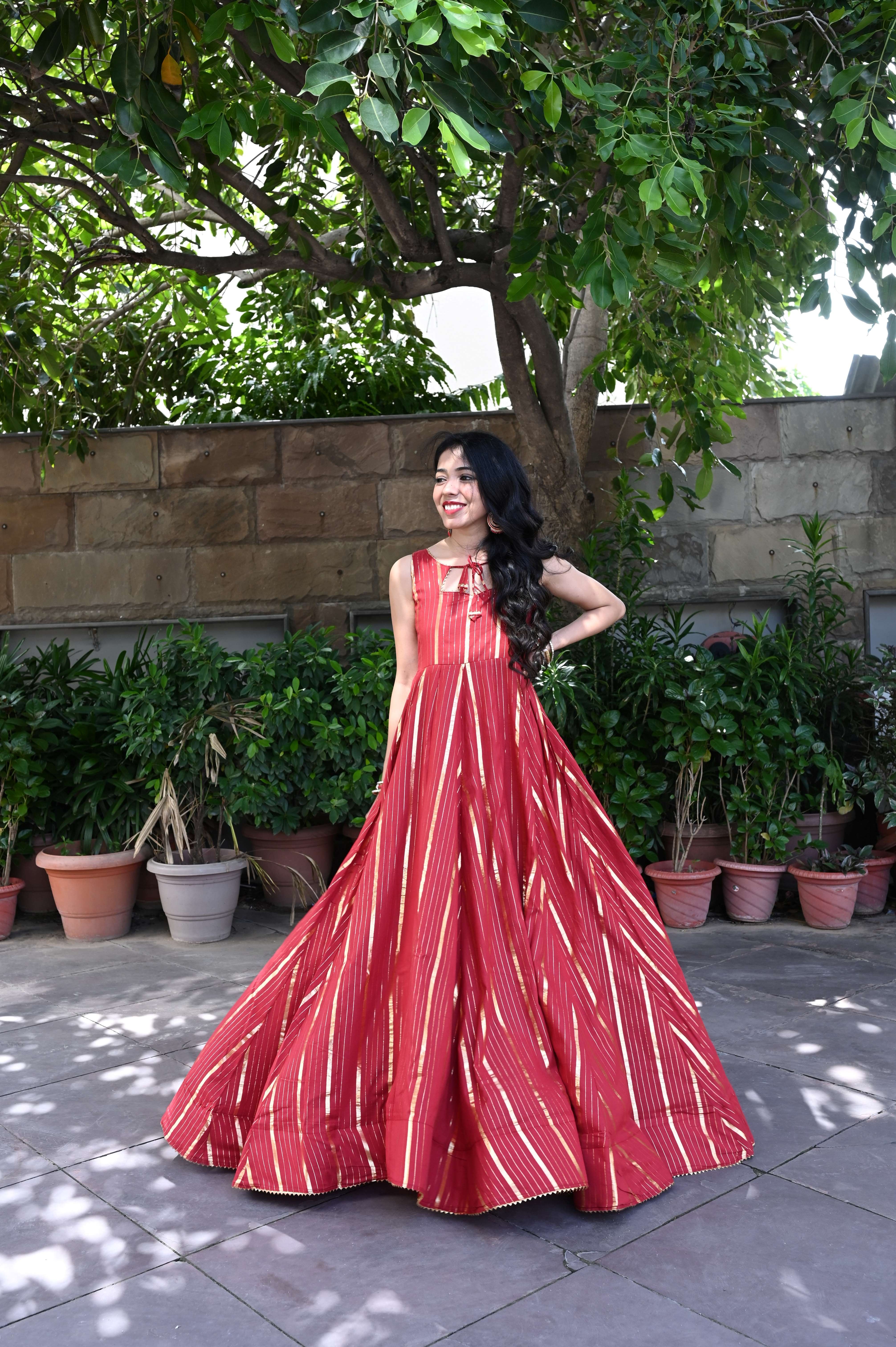 Maroon Designer Backless Gown