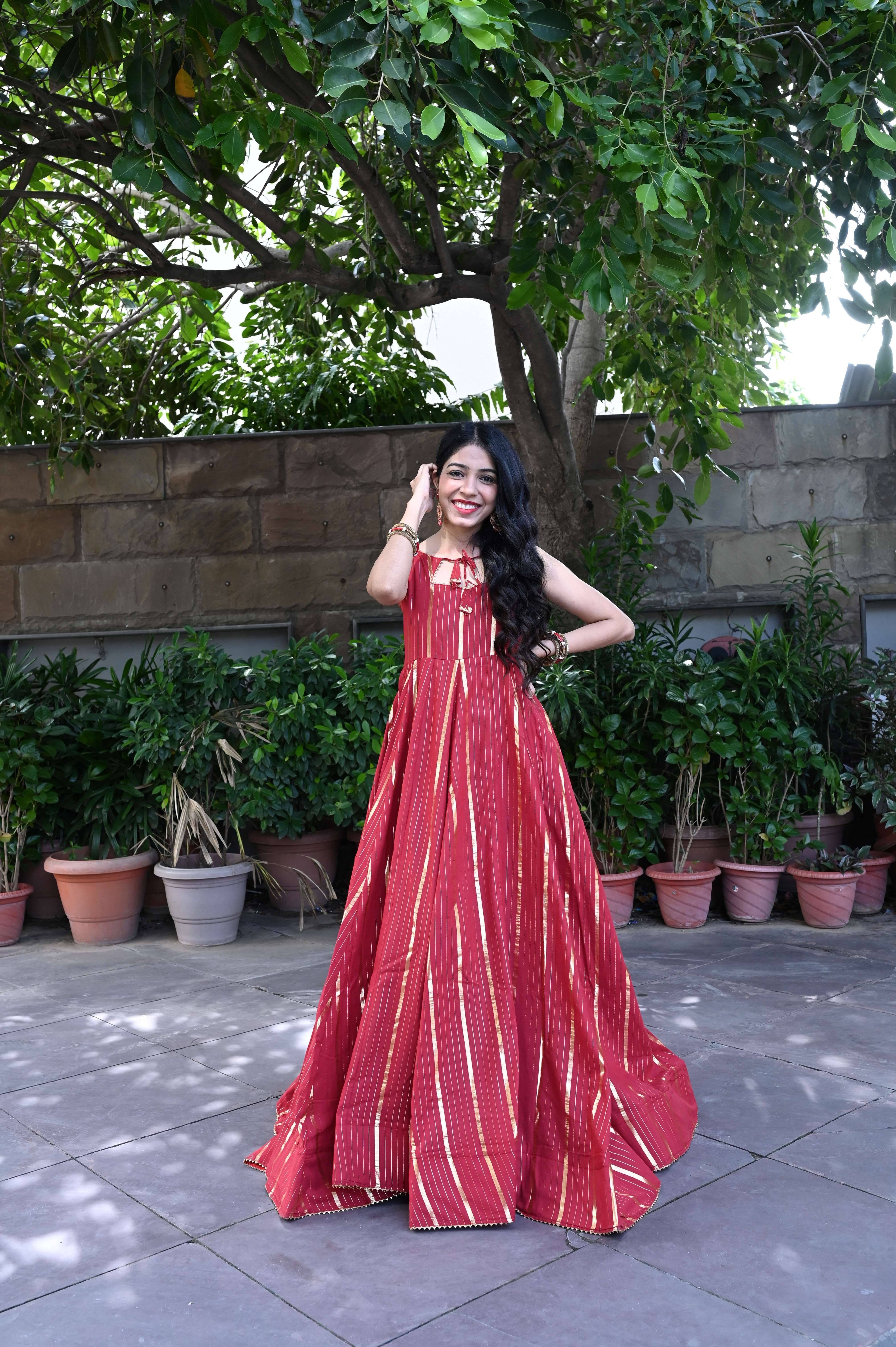 Maroon Designer Backless Gown