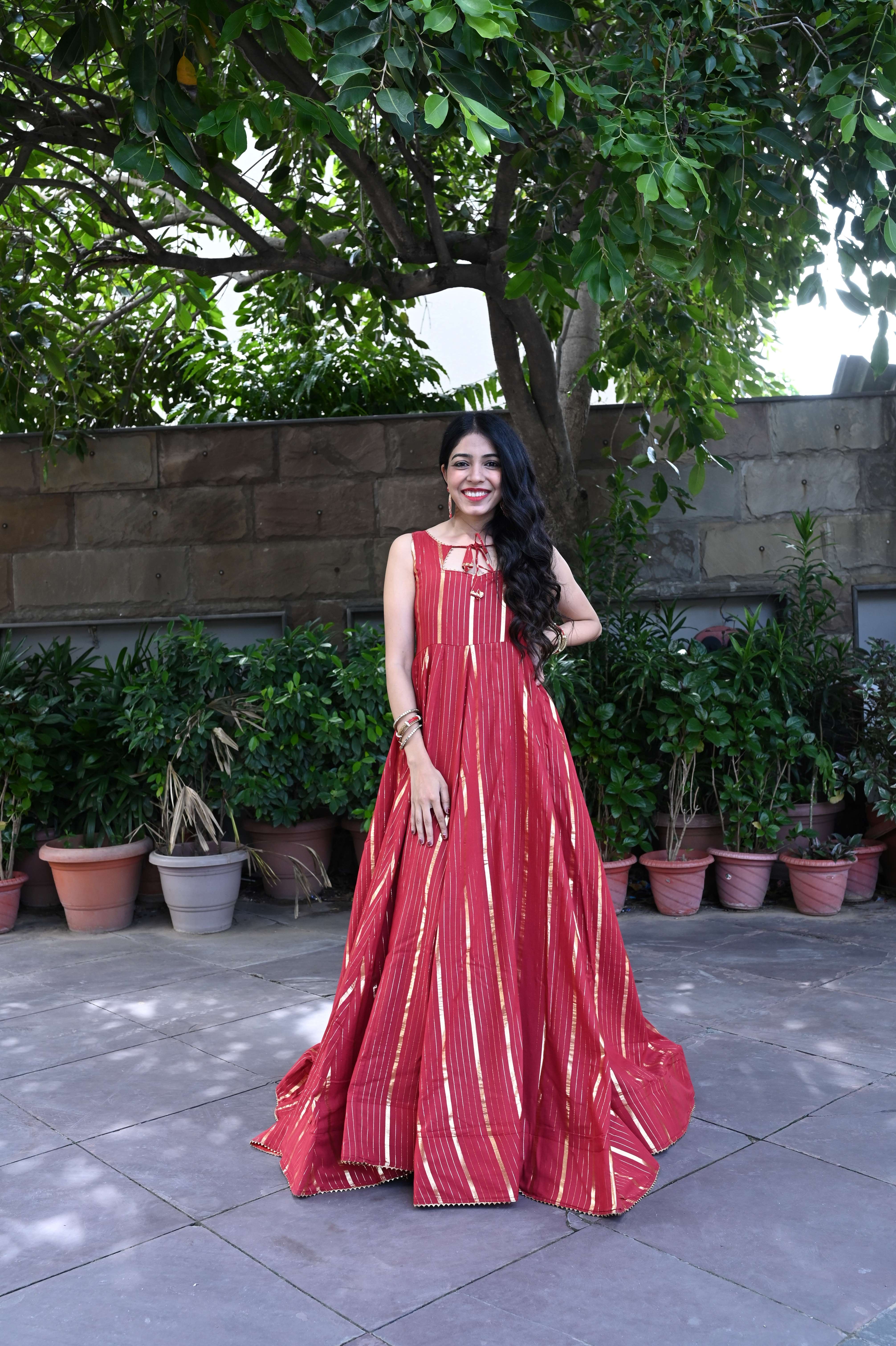 Maroon Designer Backless Gown