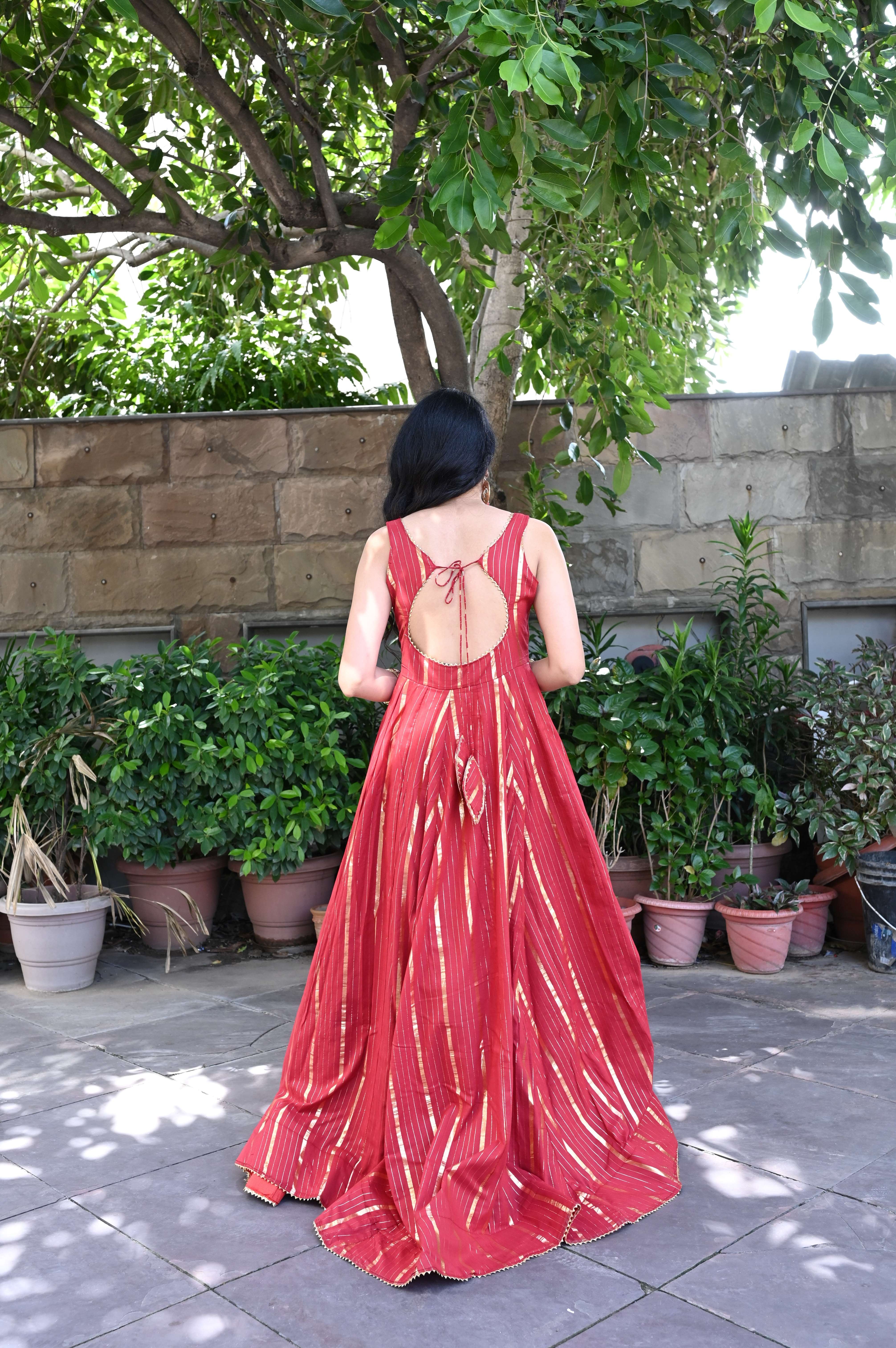 Maroon Designer Backless Gown