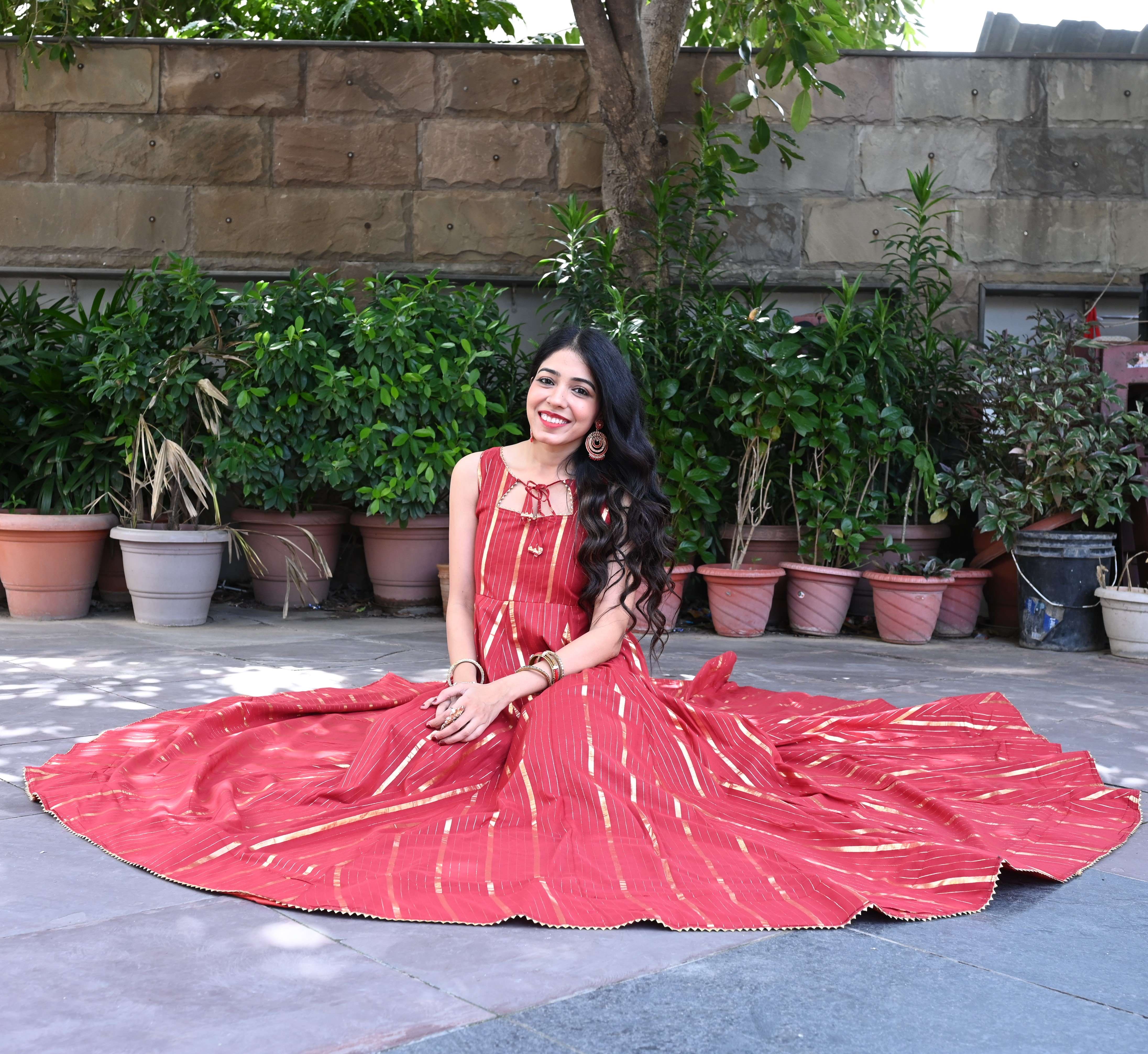 Maroon Designer Backless Gown