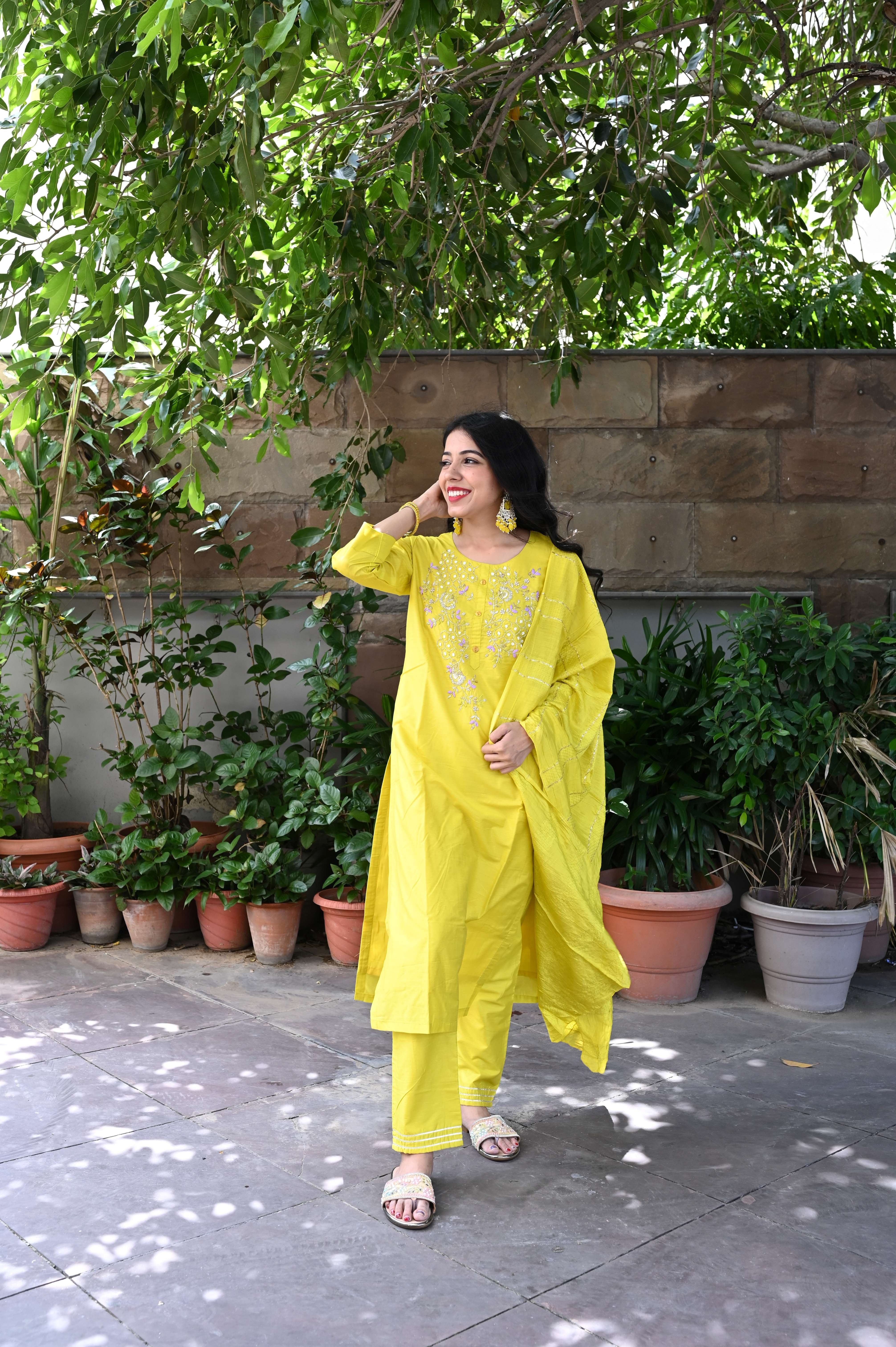 Yellow Handwork Embroidered Suit Set