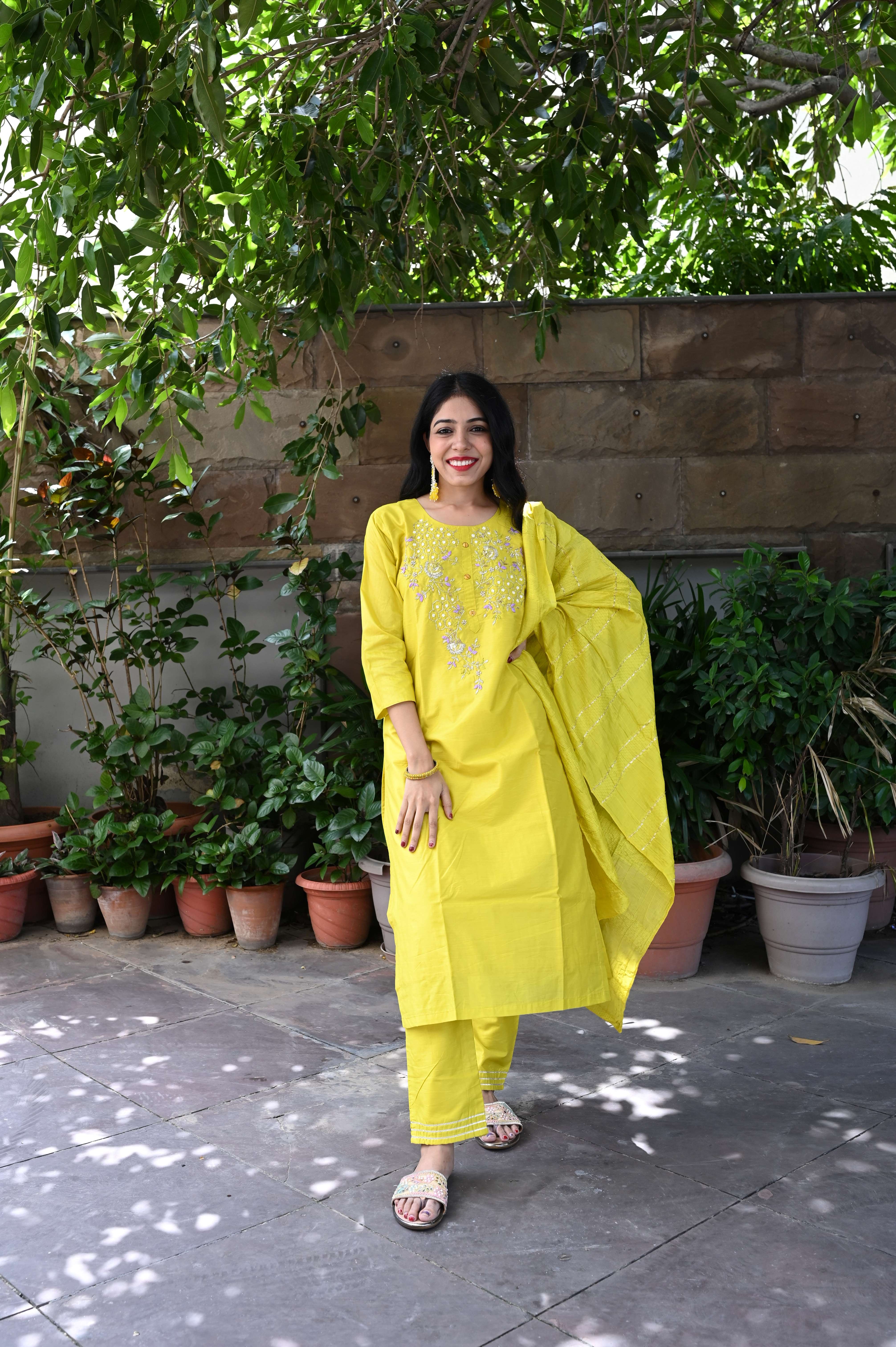 Yellow Handwork Embroidered Suit Set