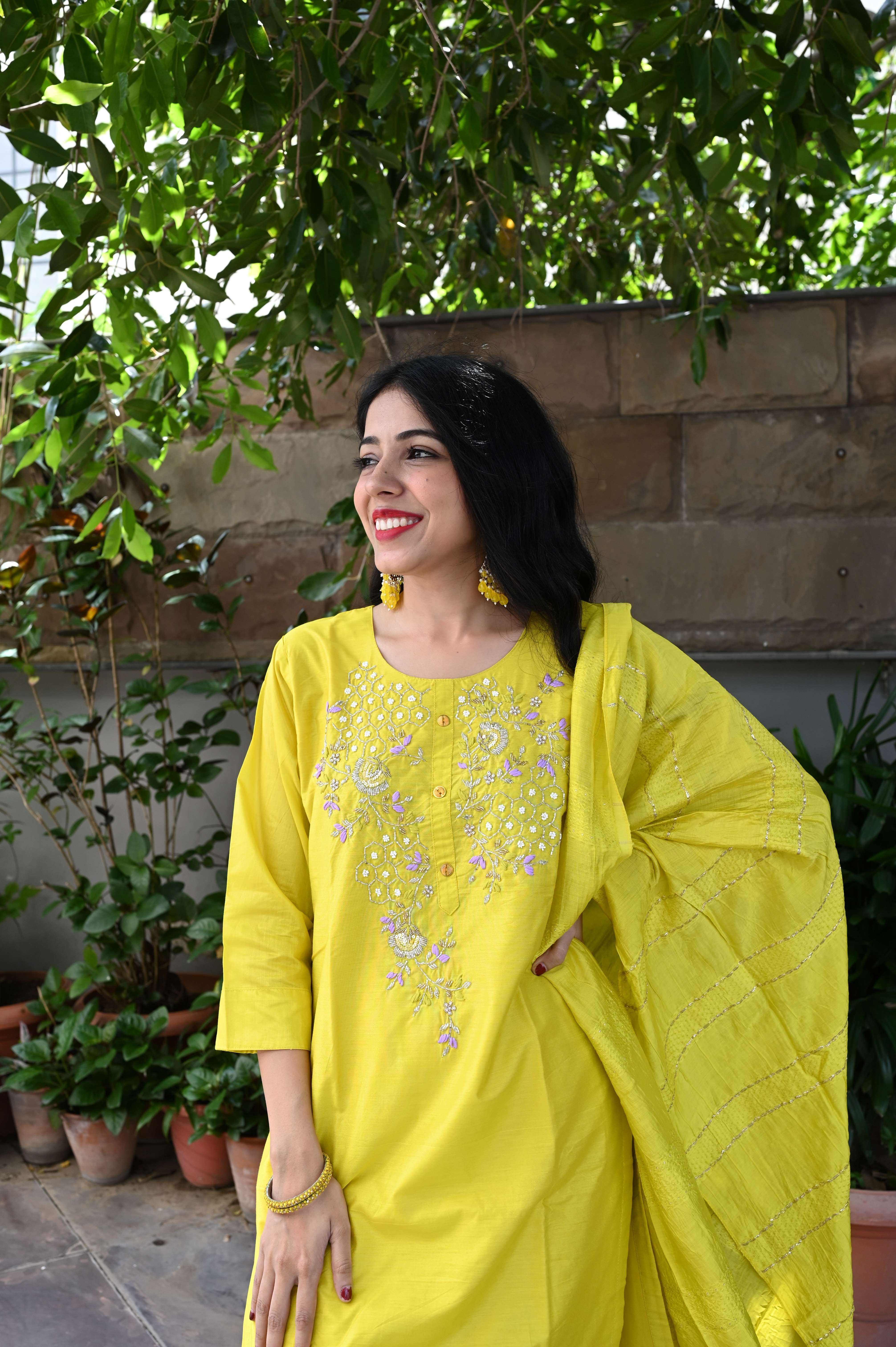 Yellow Handwork Embroidered Suit Set