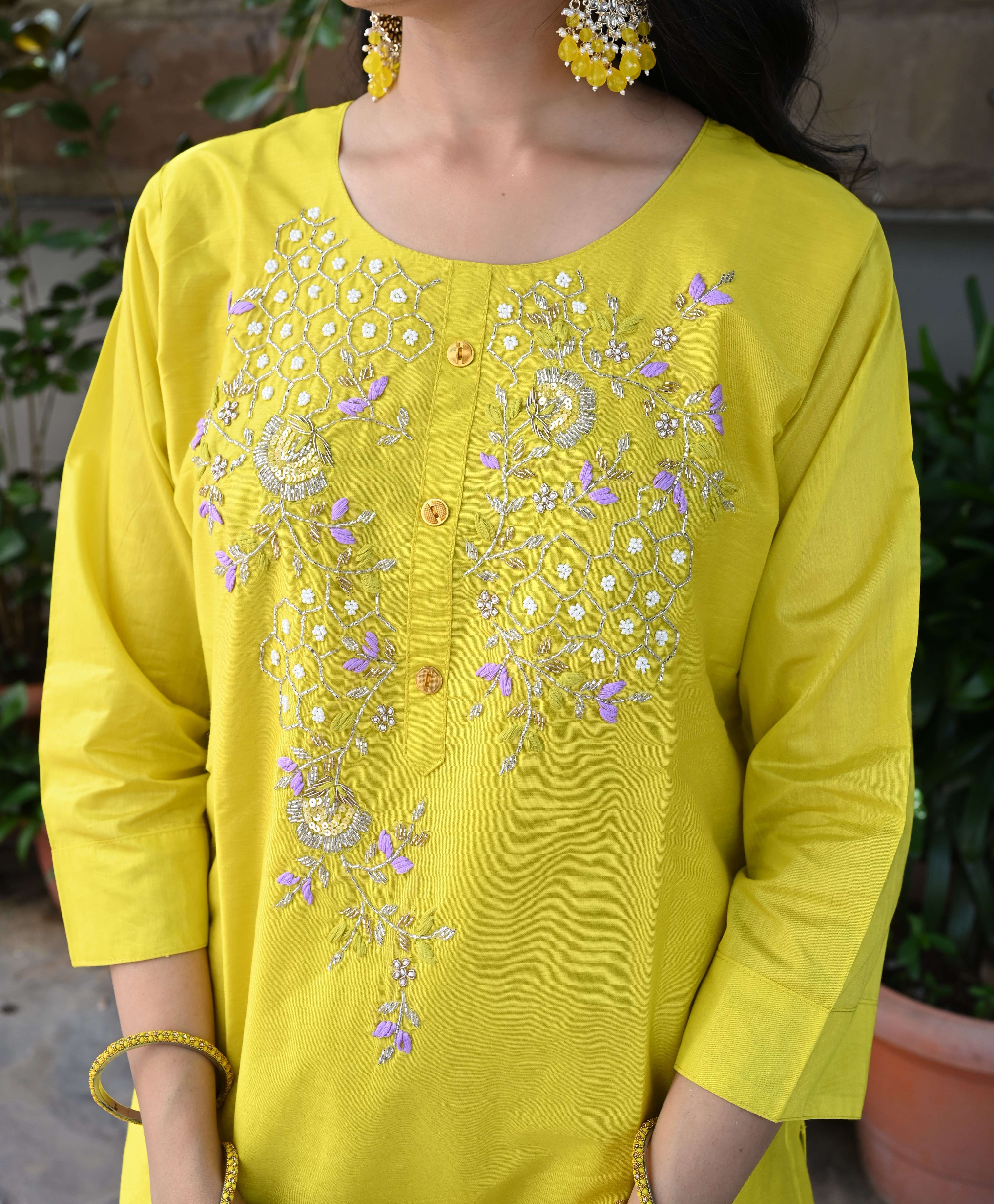 Yellow Handwork Embroidered Suit Set