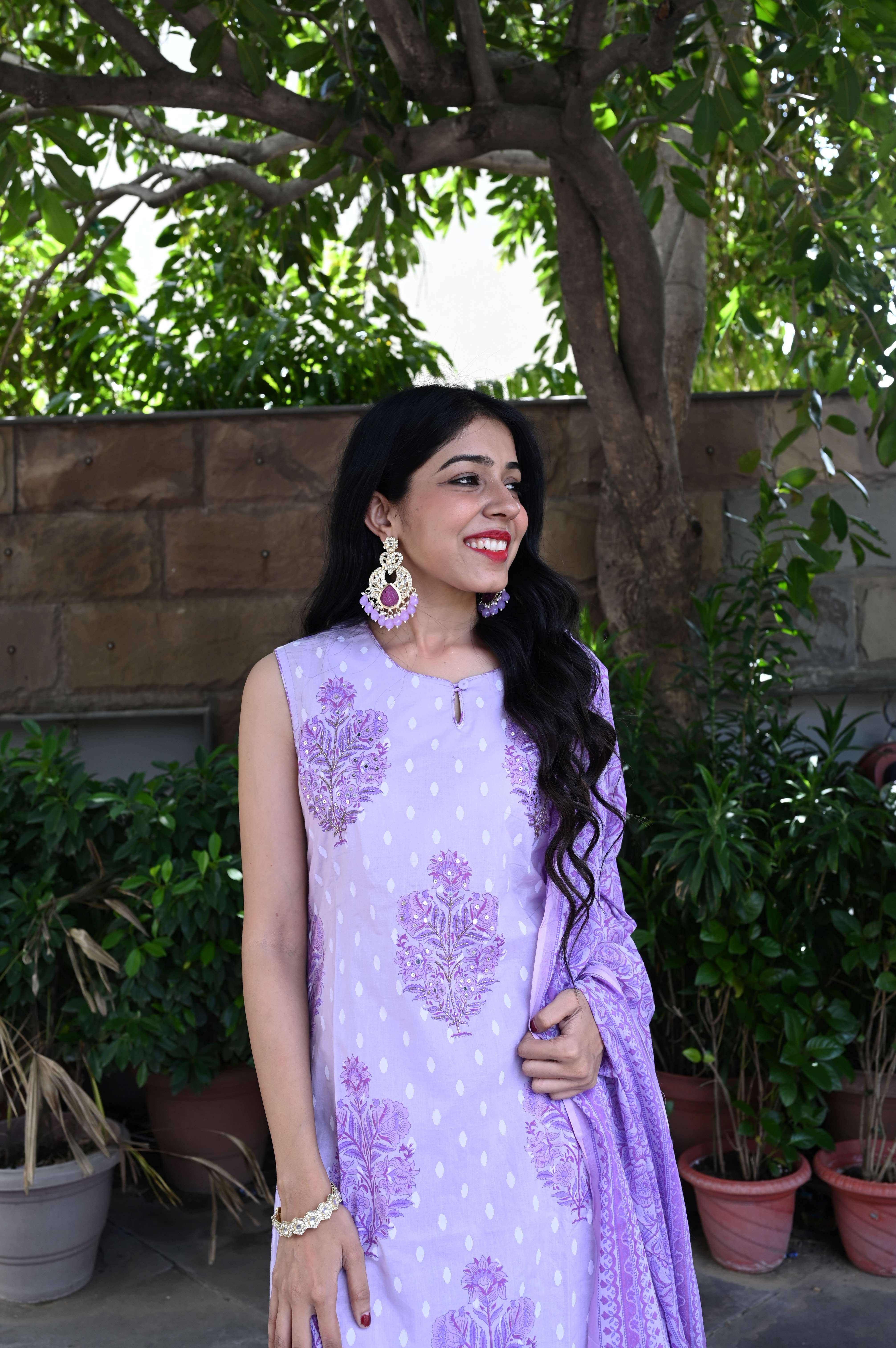 Lavender Cotton Floral Suit Set