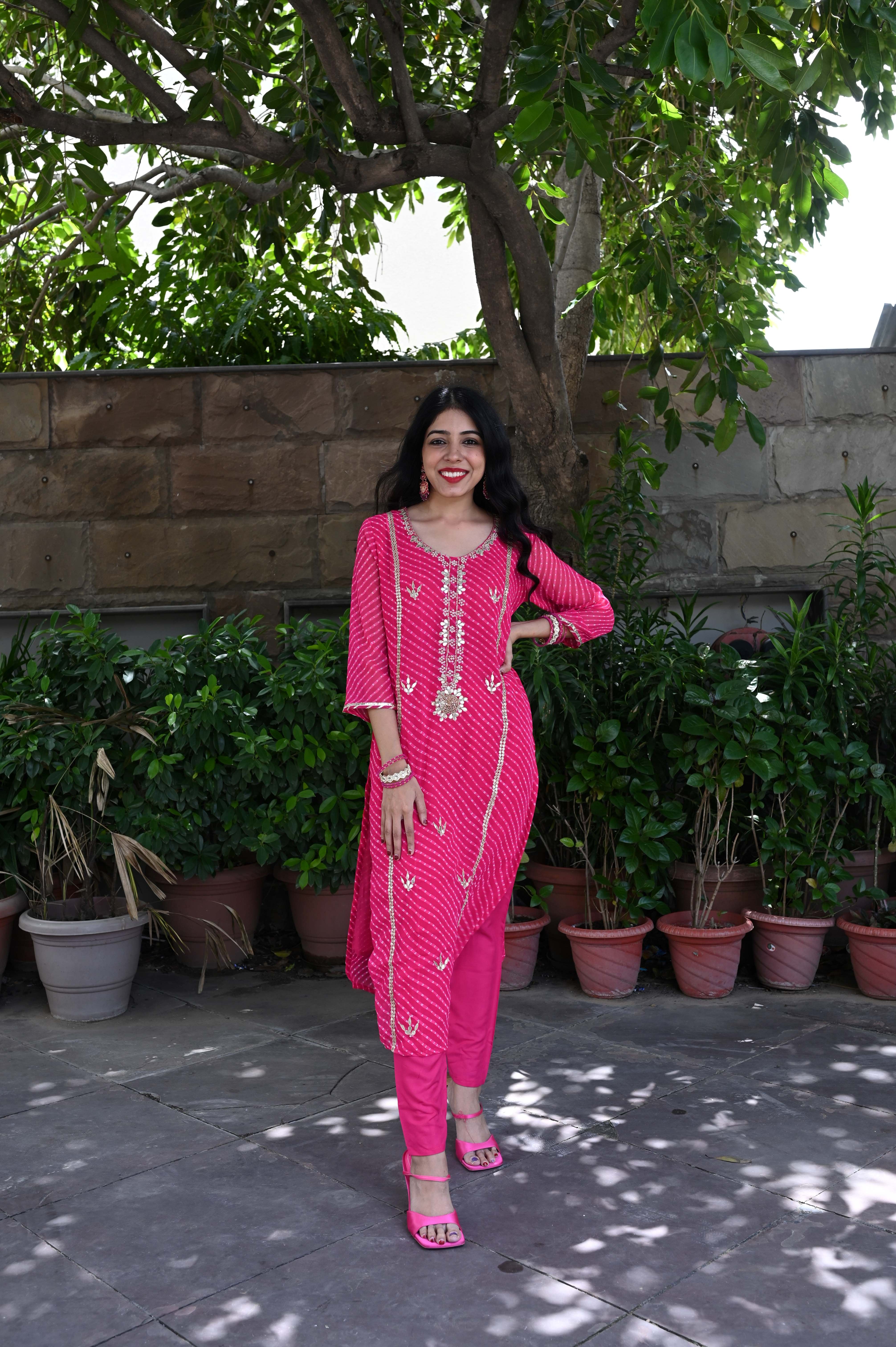 Pink Gota Patti Georgette Leheriya