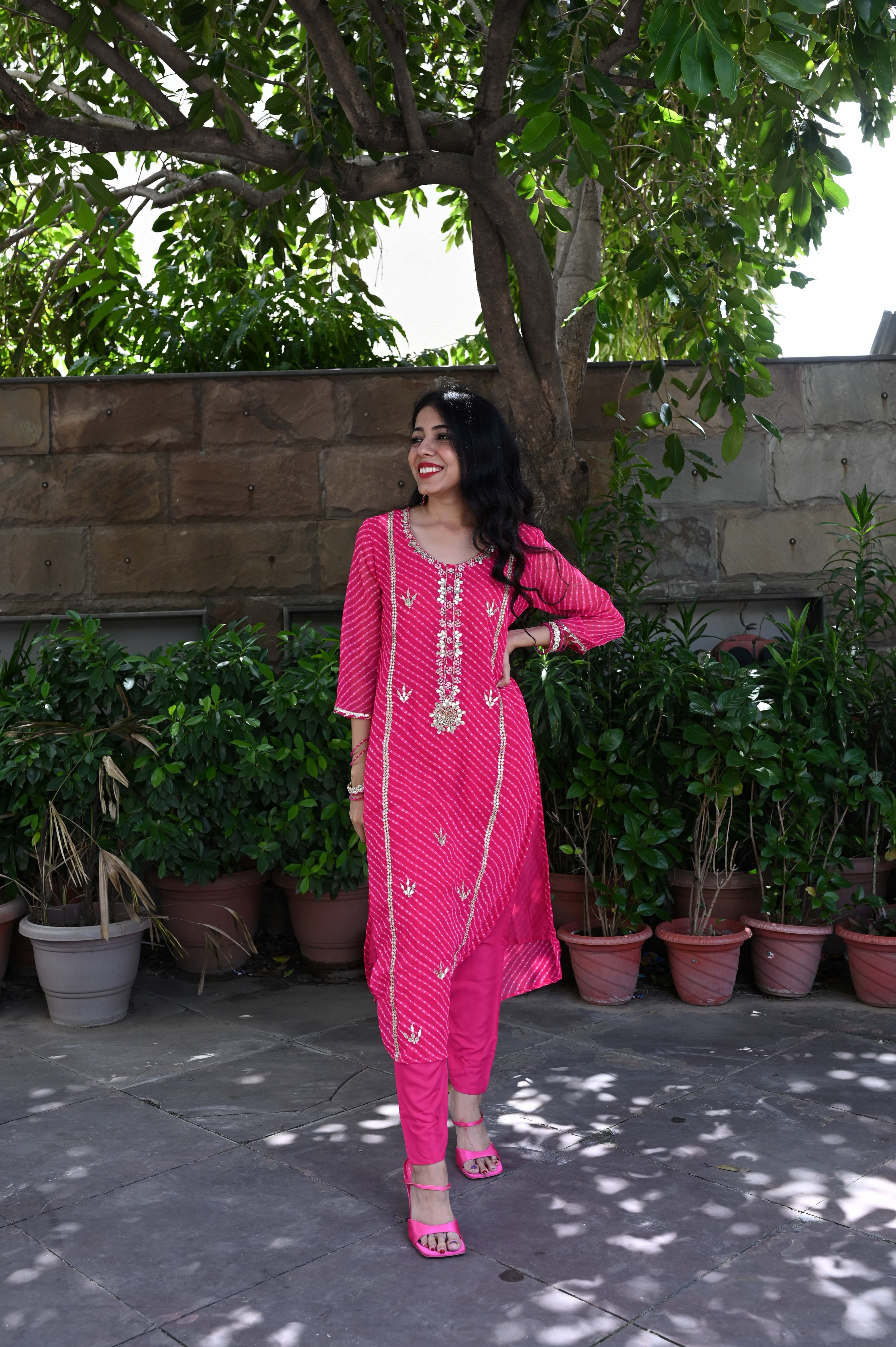 Pink Gota Patti Georgette Leheriya