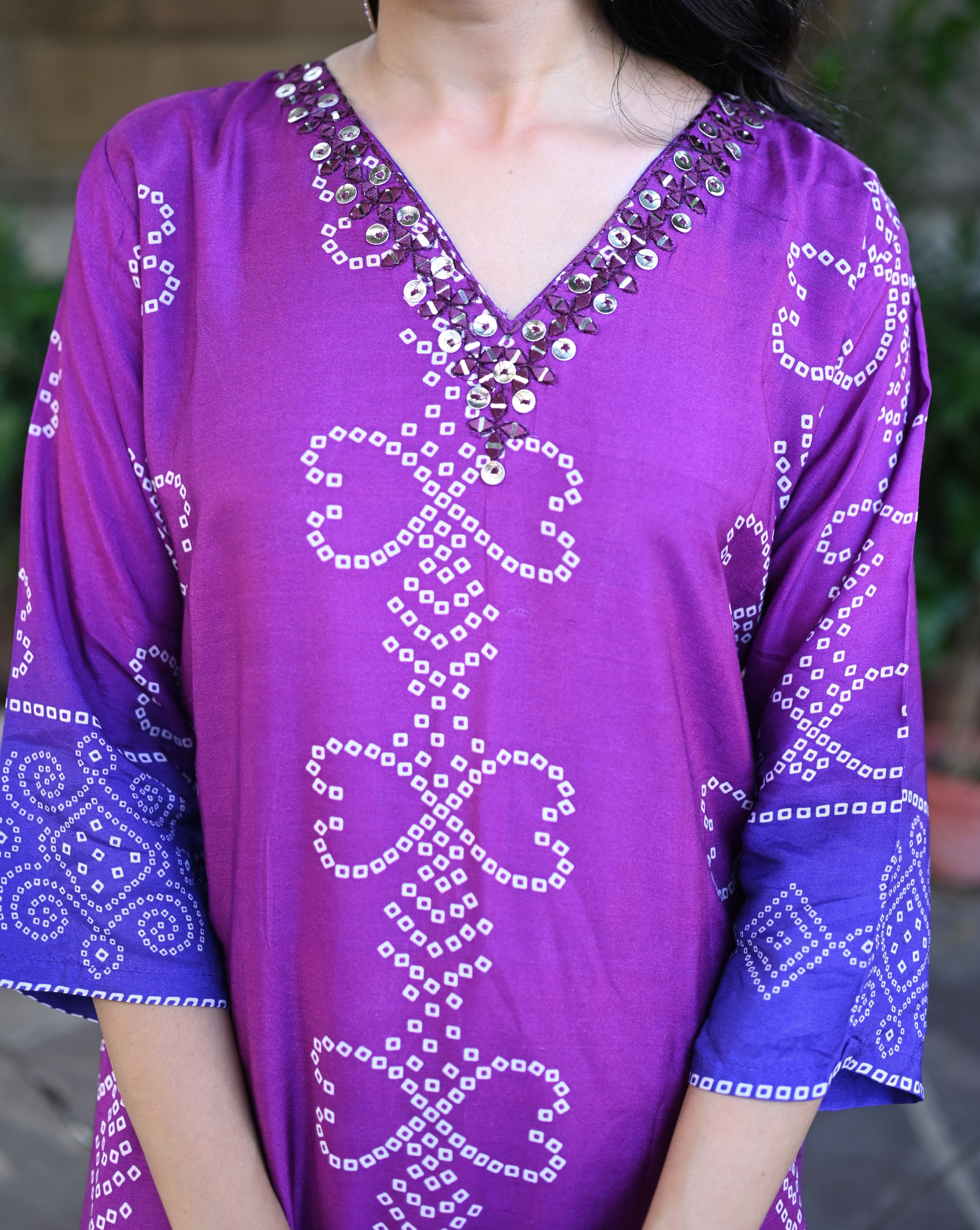 Purple Silk Bandhej Suit Set