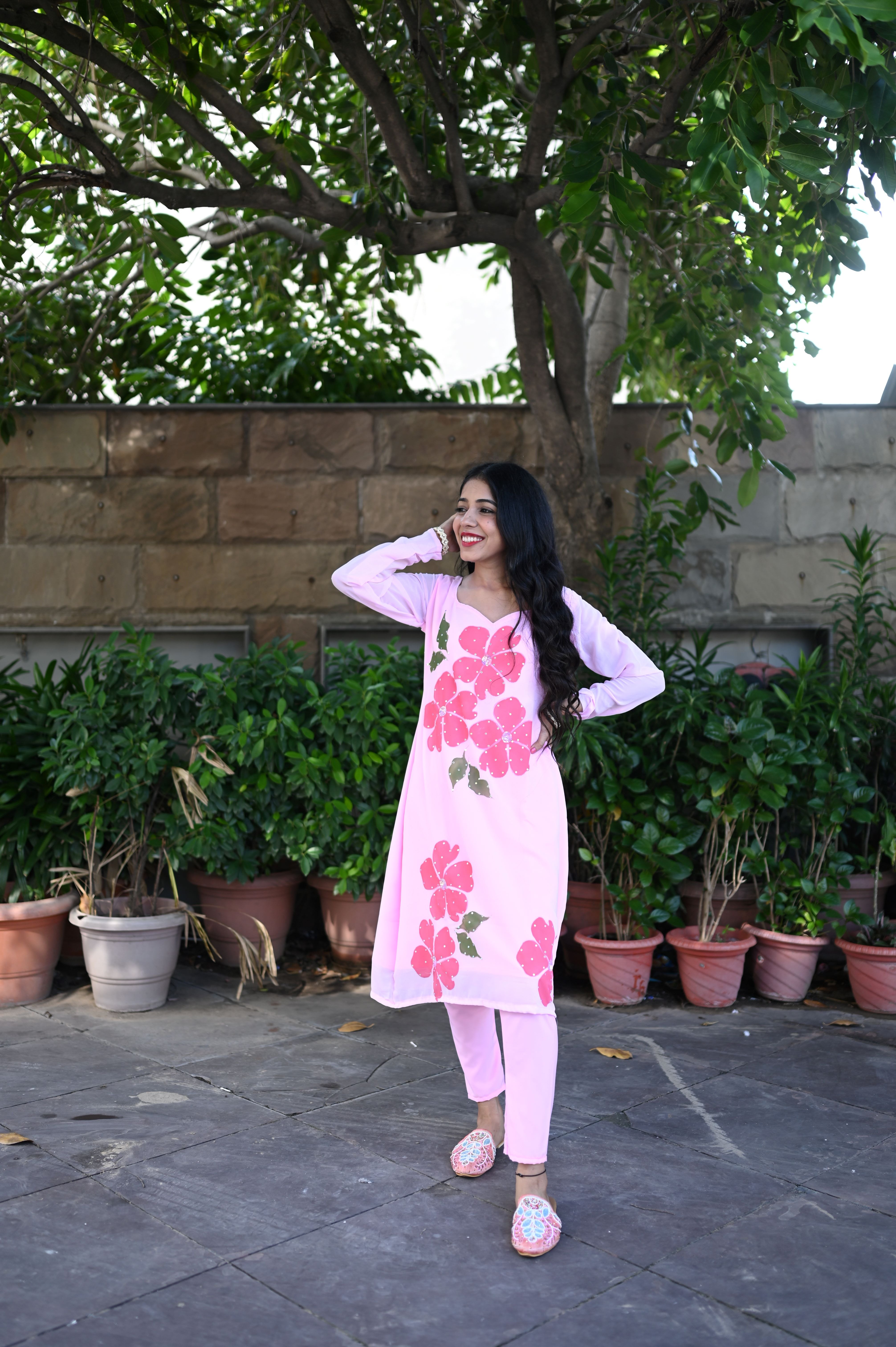 Pink Hand painted Suit Set