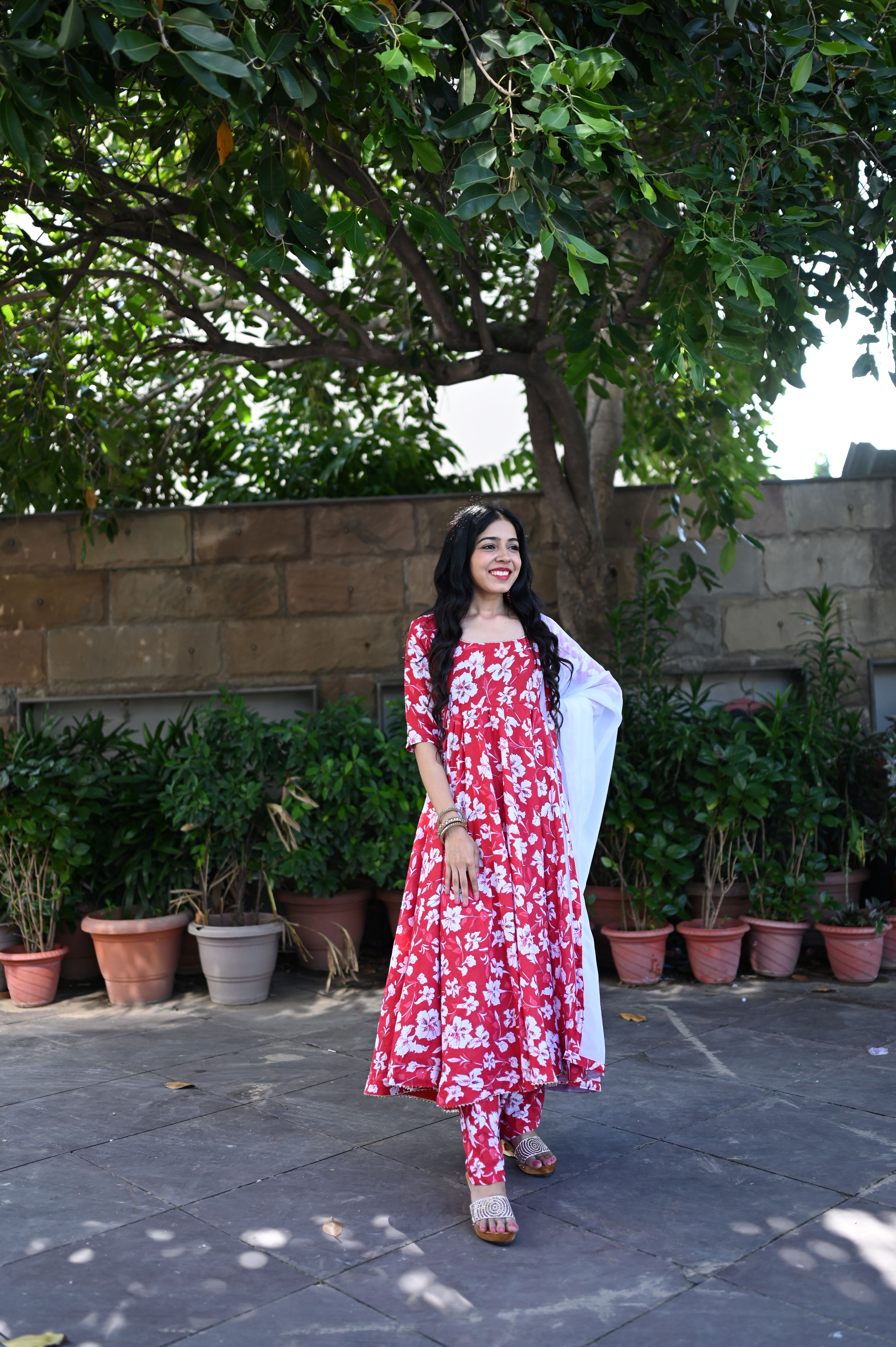 Red Cotton Anarkali Suit