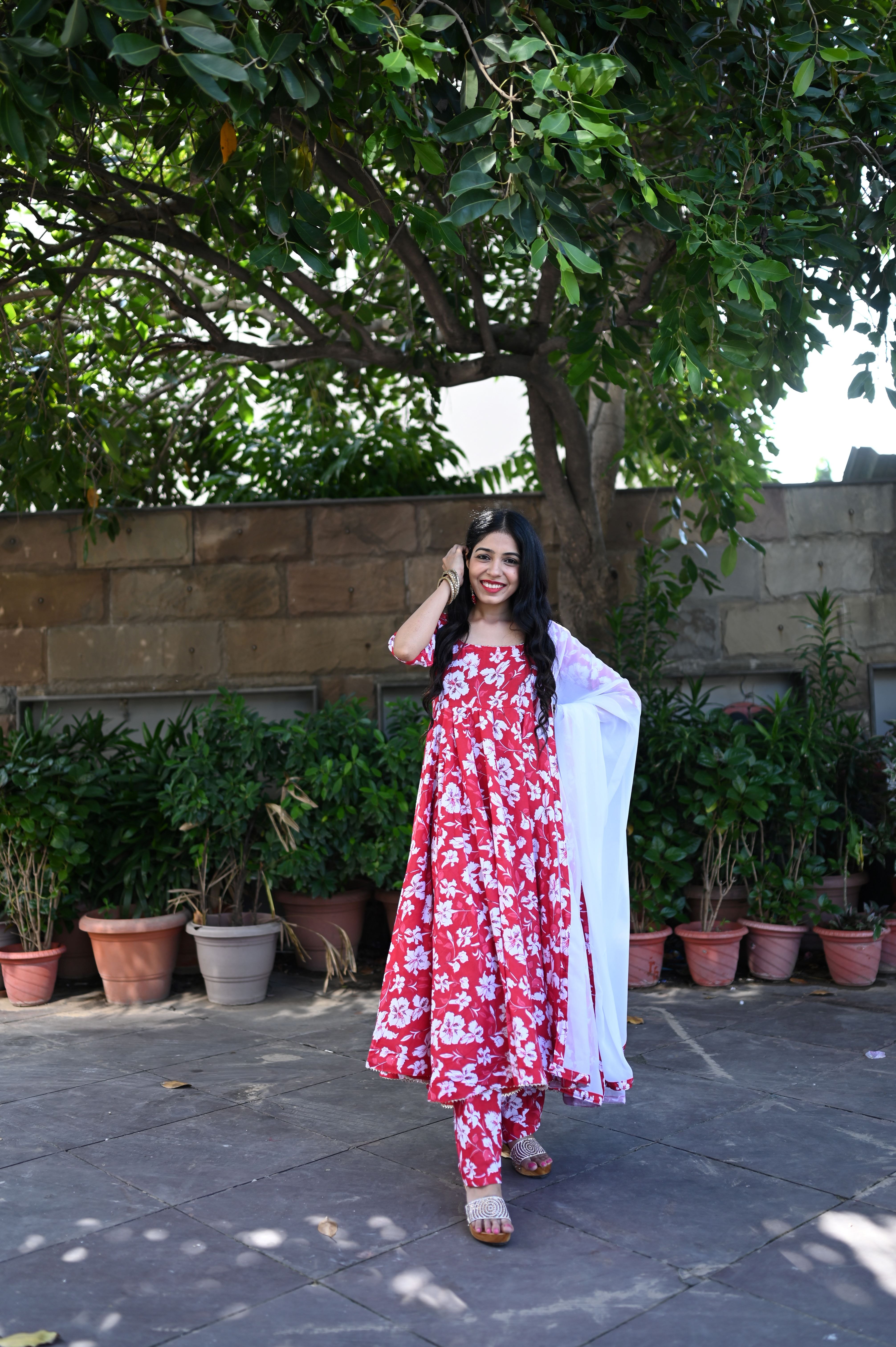 Red Cotton Anarkali Suit