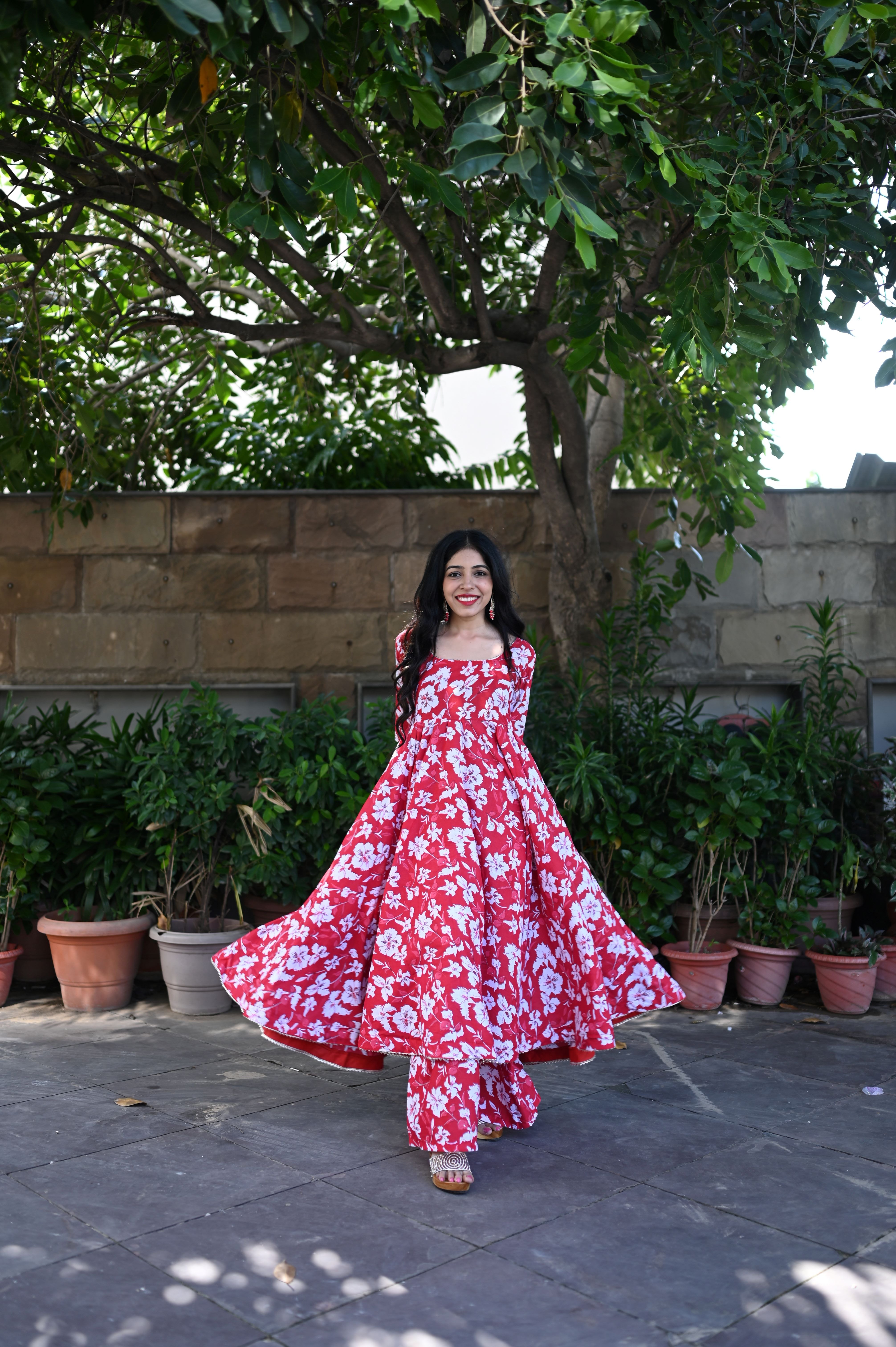 Red Cotton Anarkali Suit