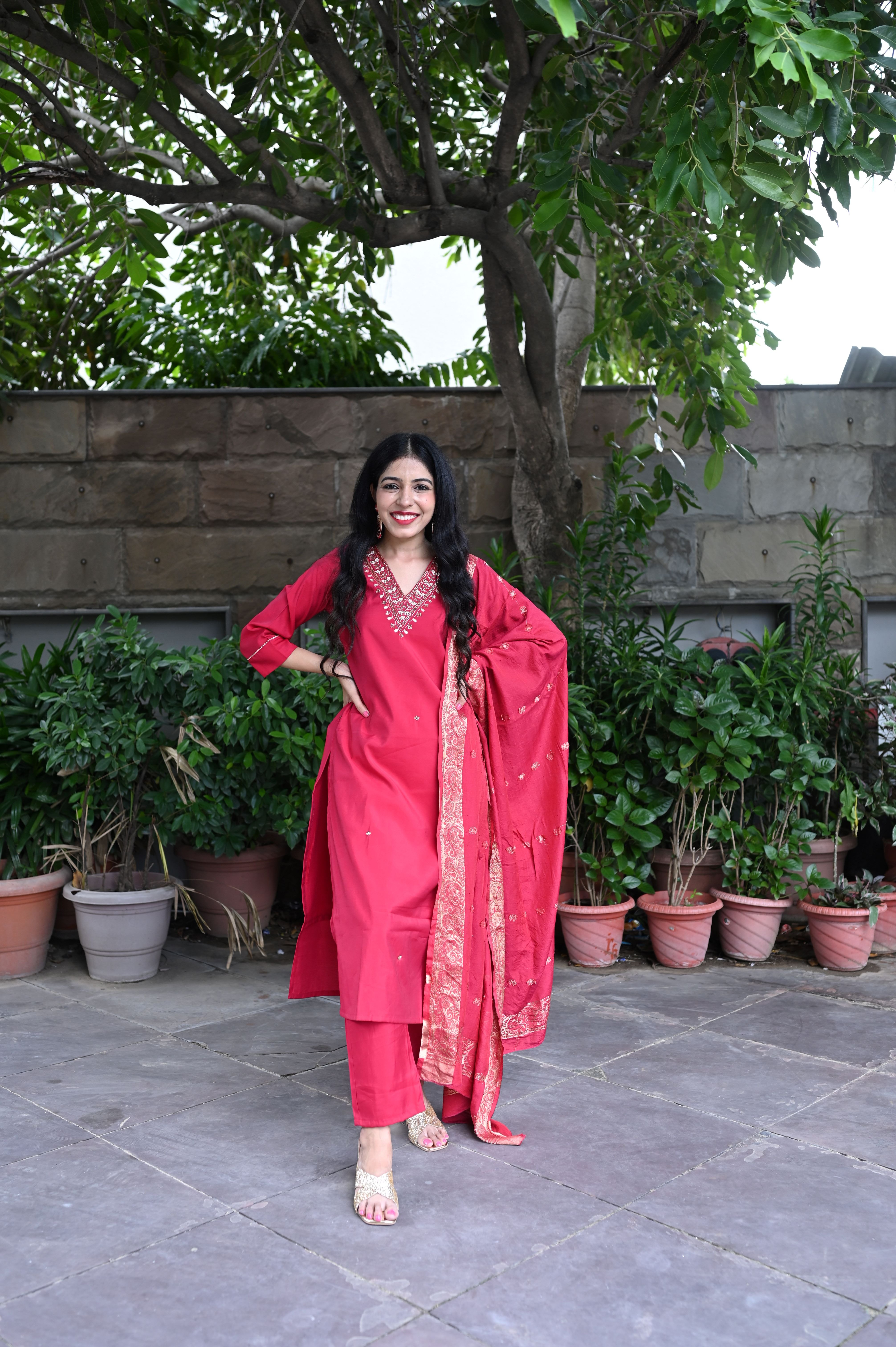 Red Silk Suit Set