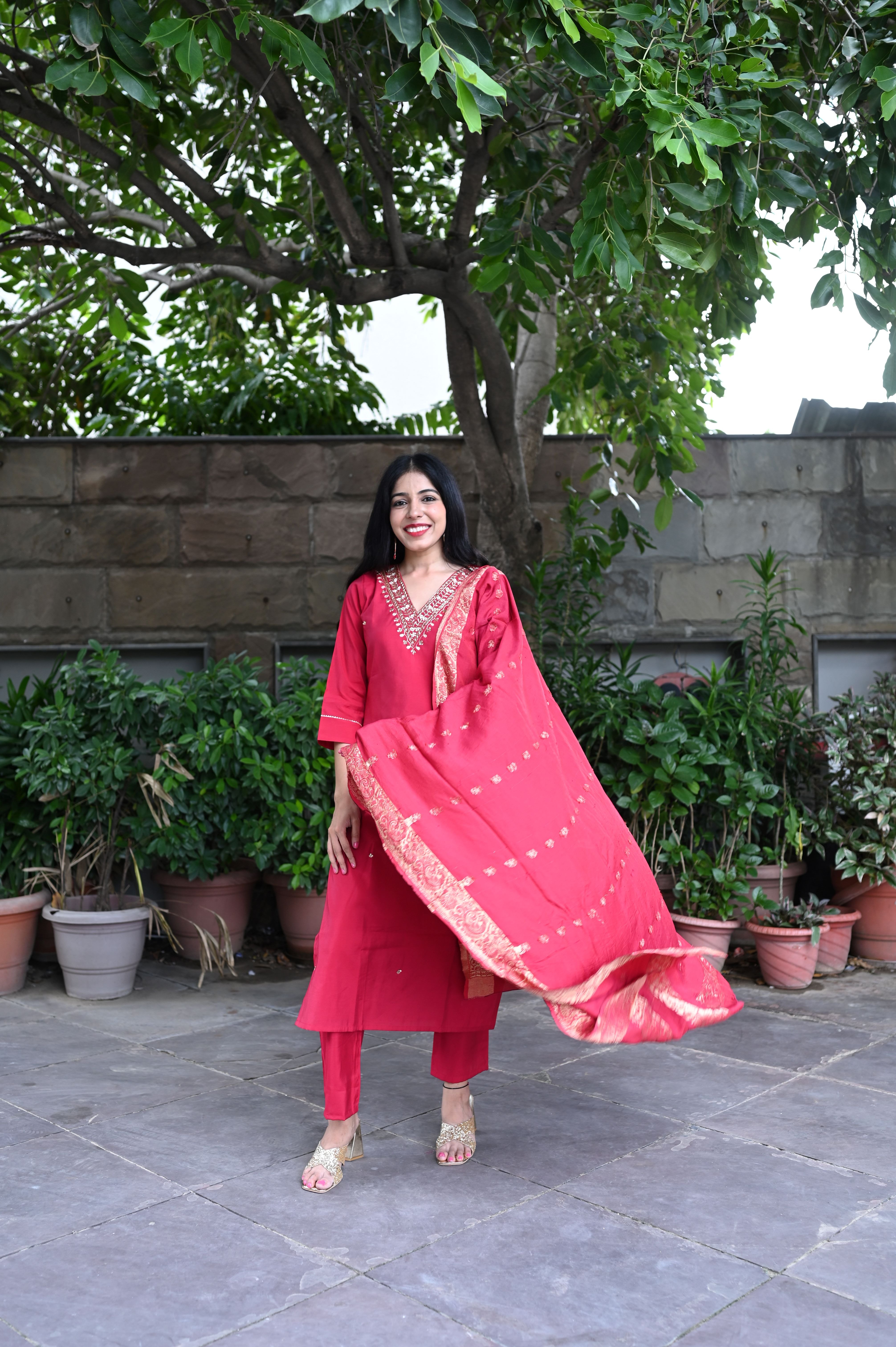 Red Silk Suit Set