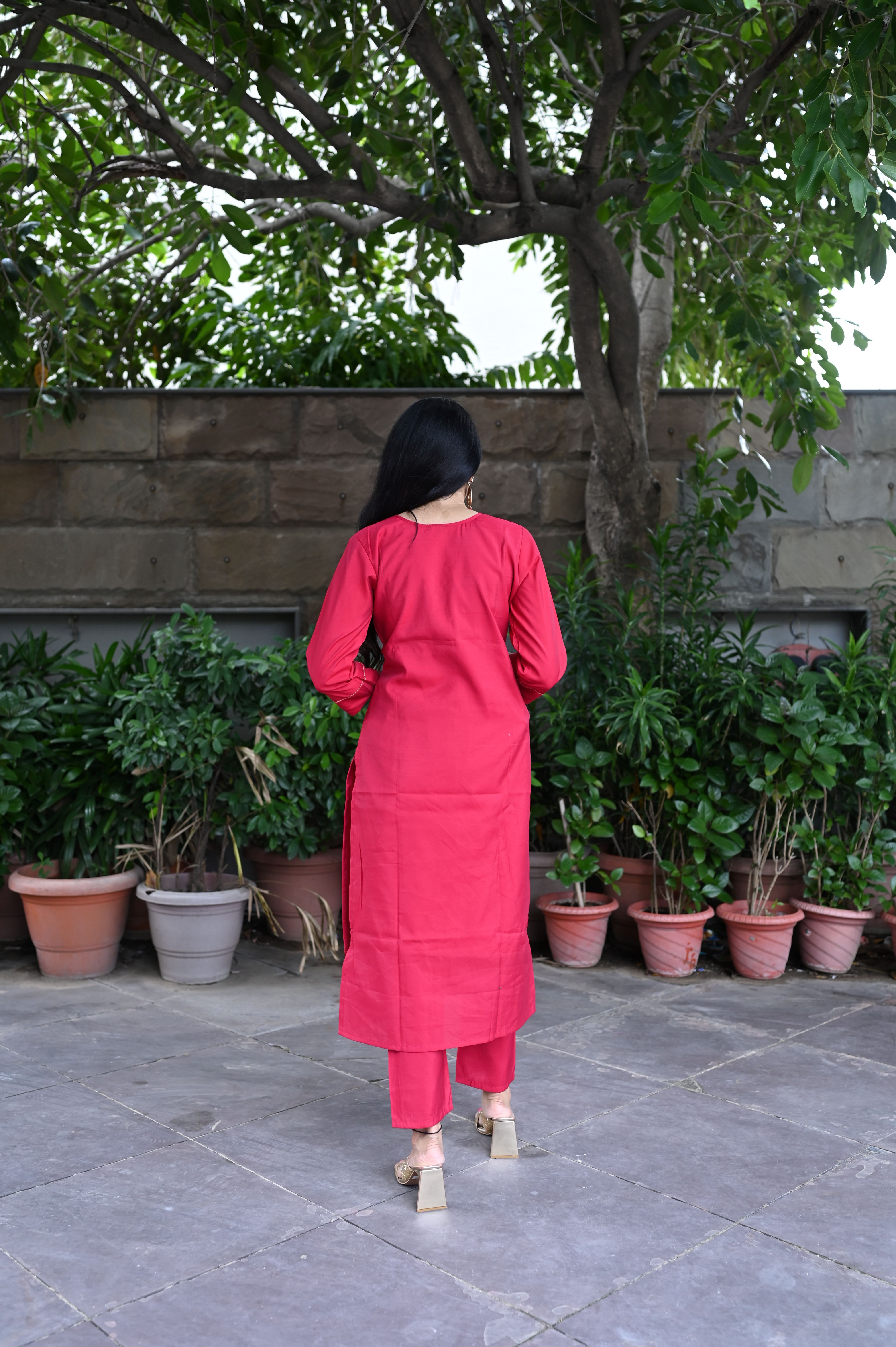 Red Silk Suit Set