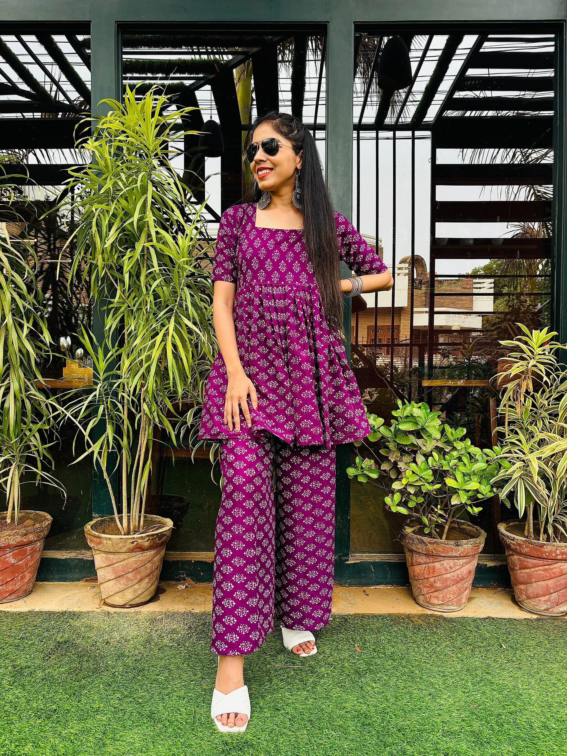 Purple Handblocked Printed Co Ord Set