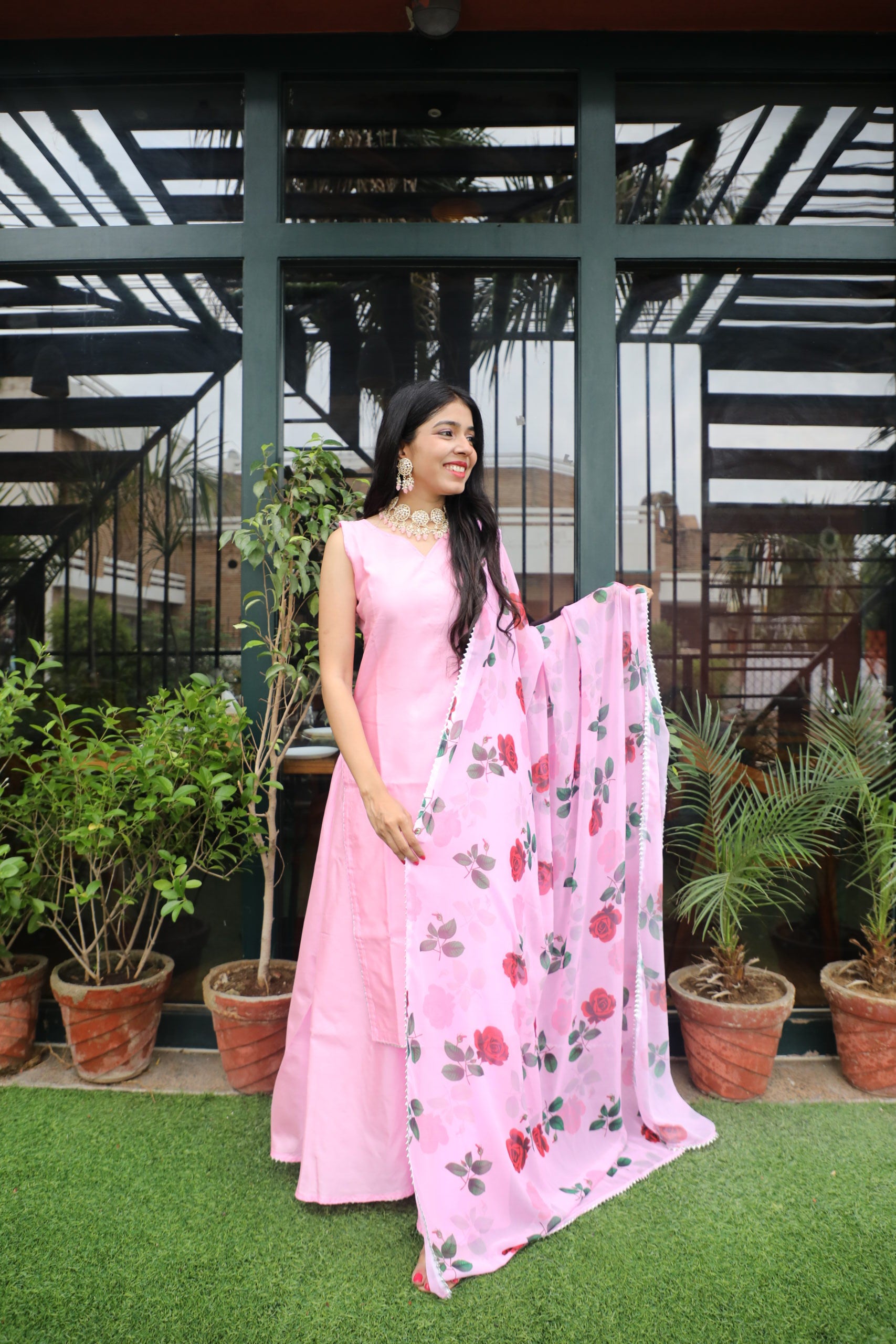 Baby Pink Silk Kurta Palazzo Set