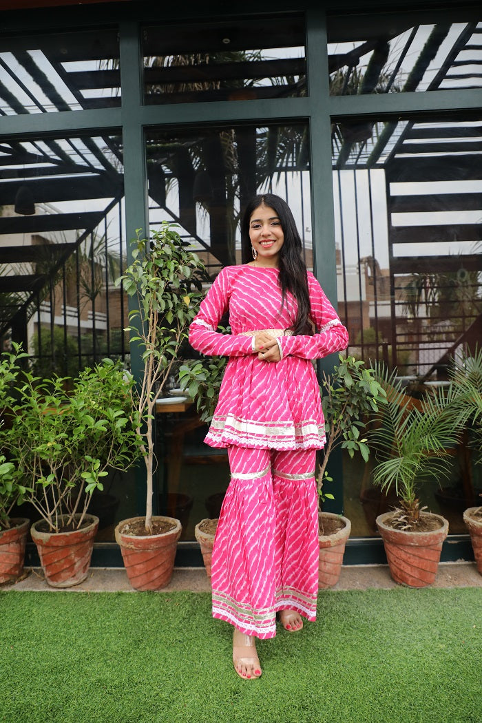 Pink Leheriya heavy Gota work Sharara Set with belt