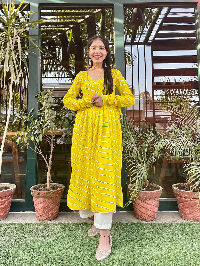 Yellow Leheriya Anarkali