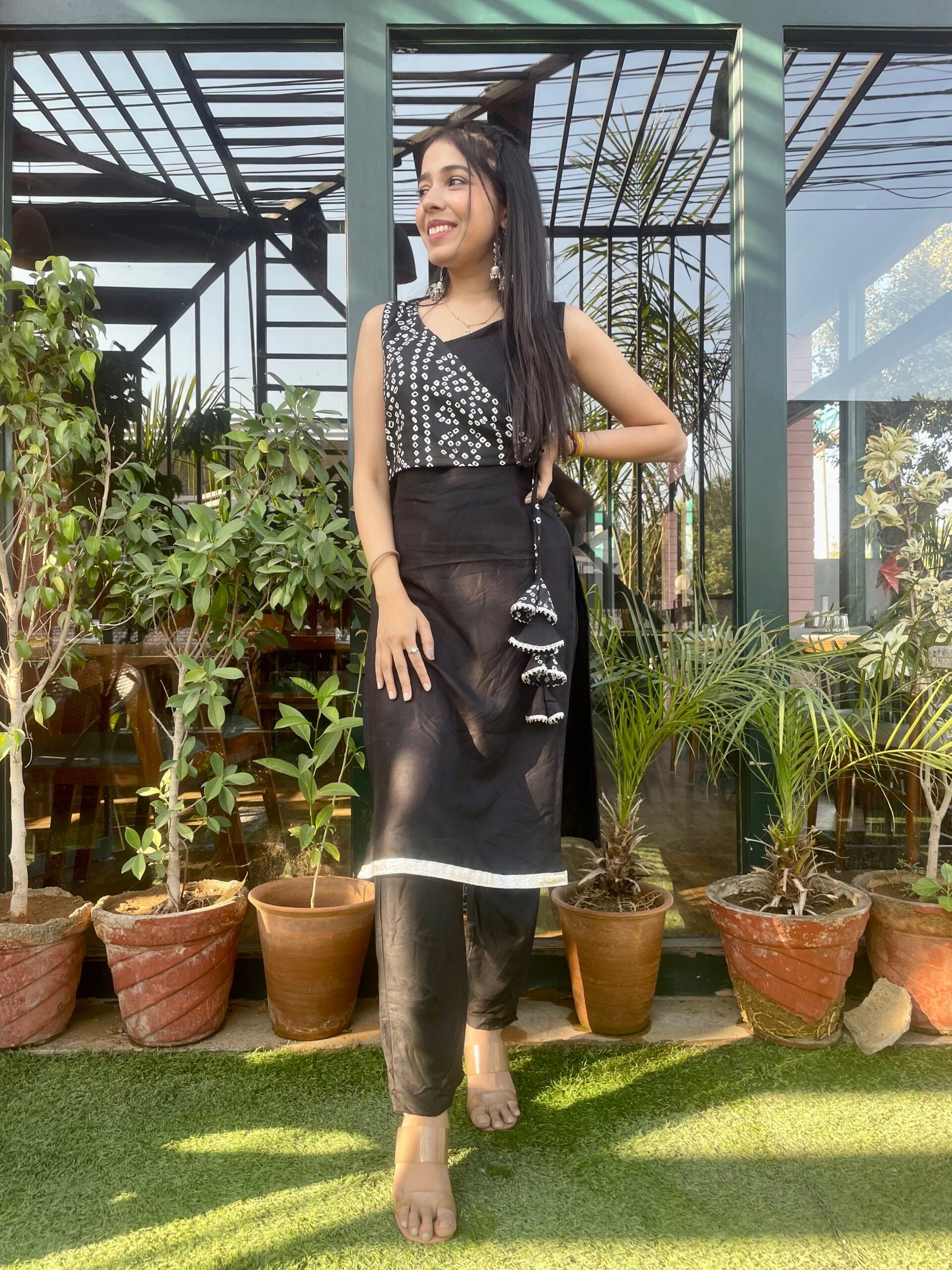 Black Bandhani Kurta Pant Set