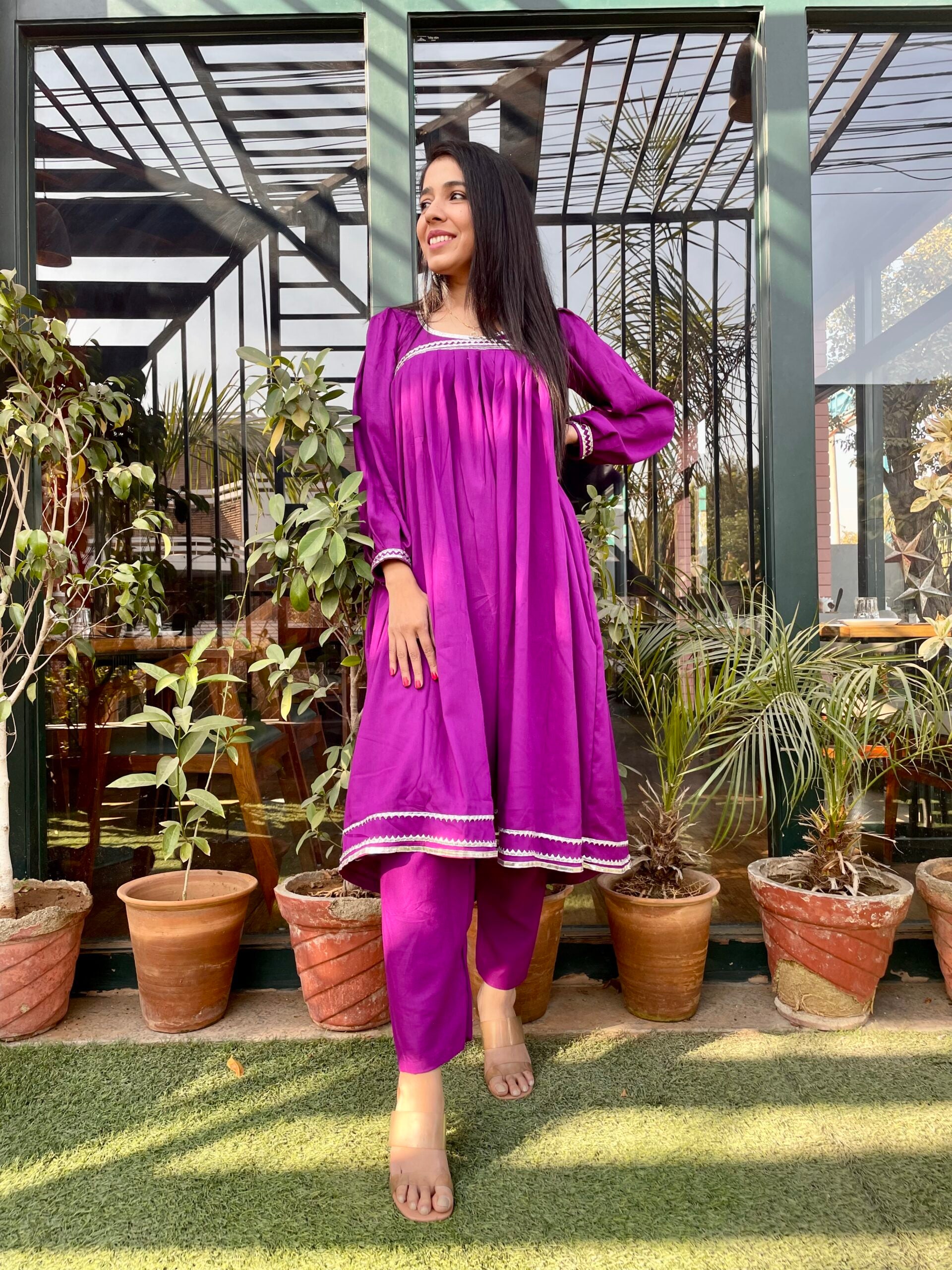 Purple Anarkali Kurta  Set