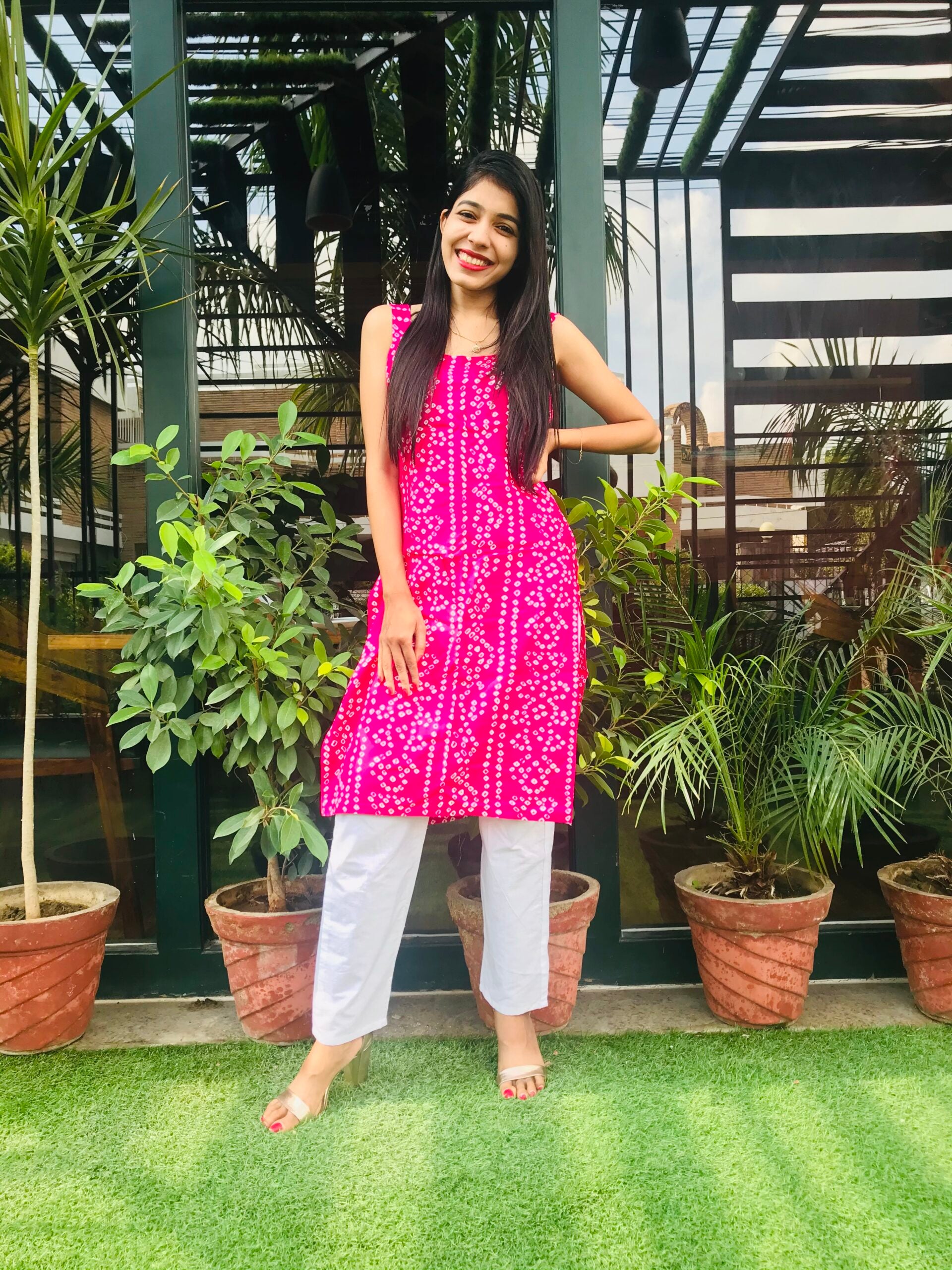 Pink Bandhani Kurta Set