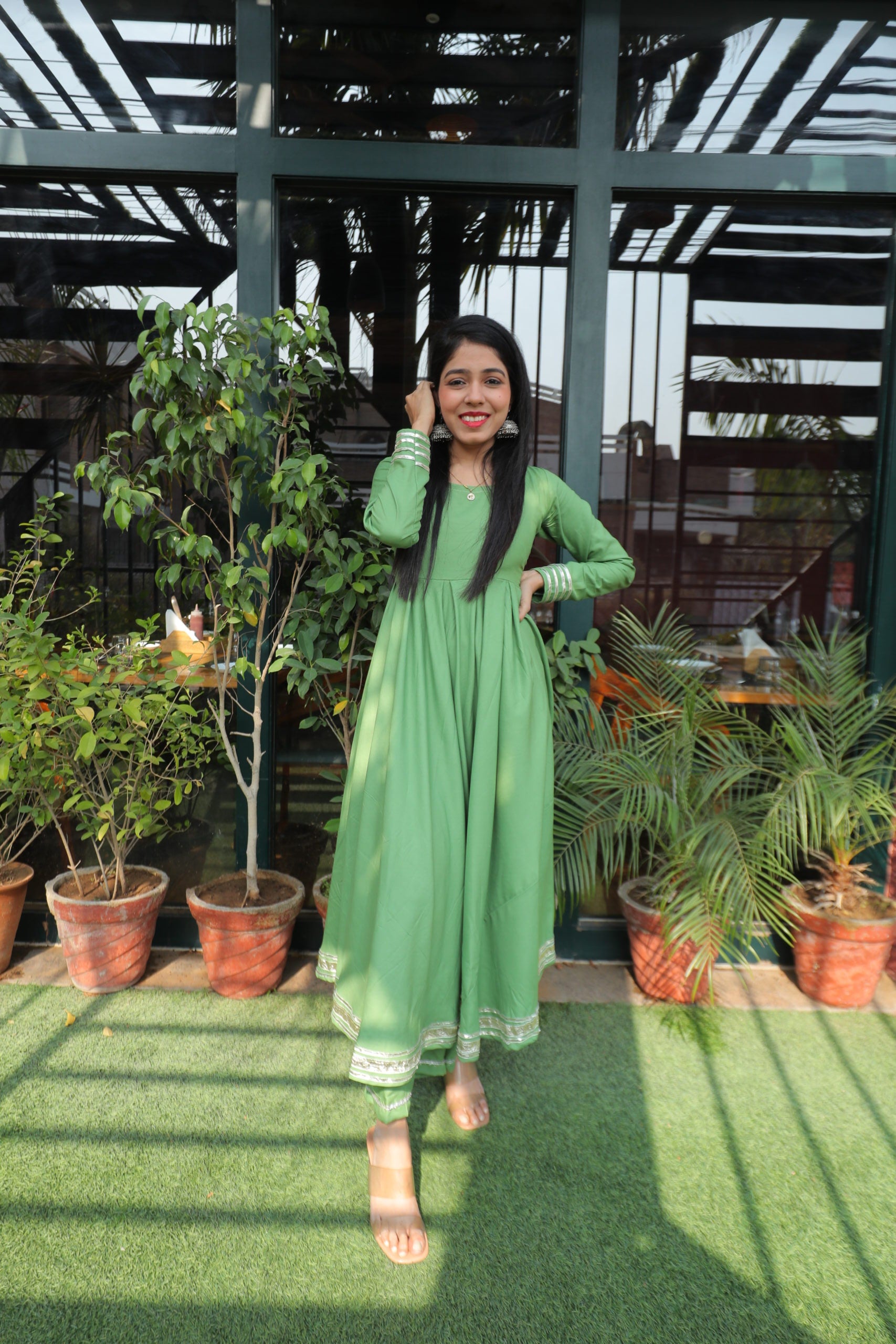 Backless Gota Work Green Anarkali Set