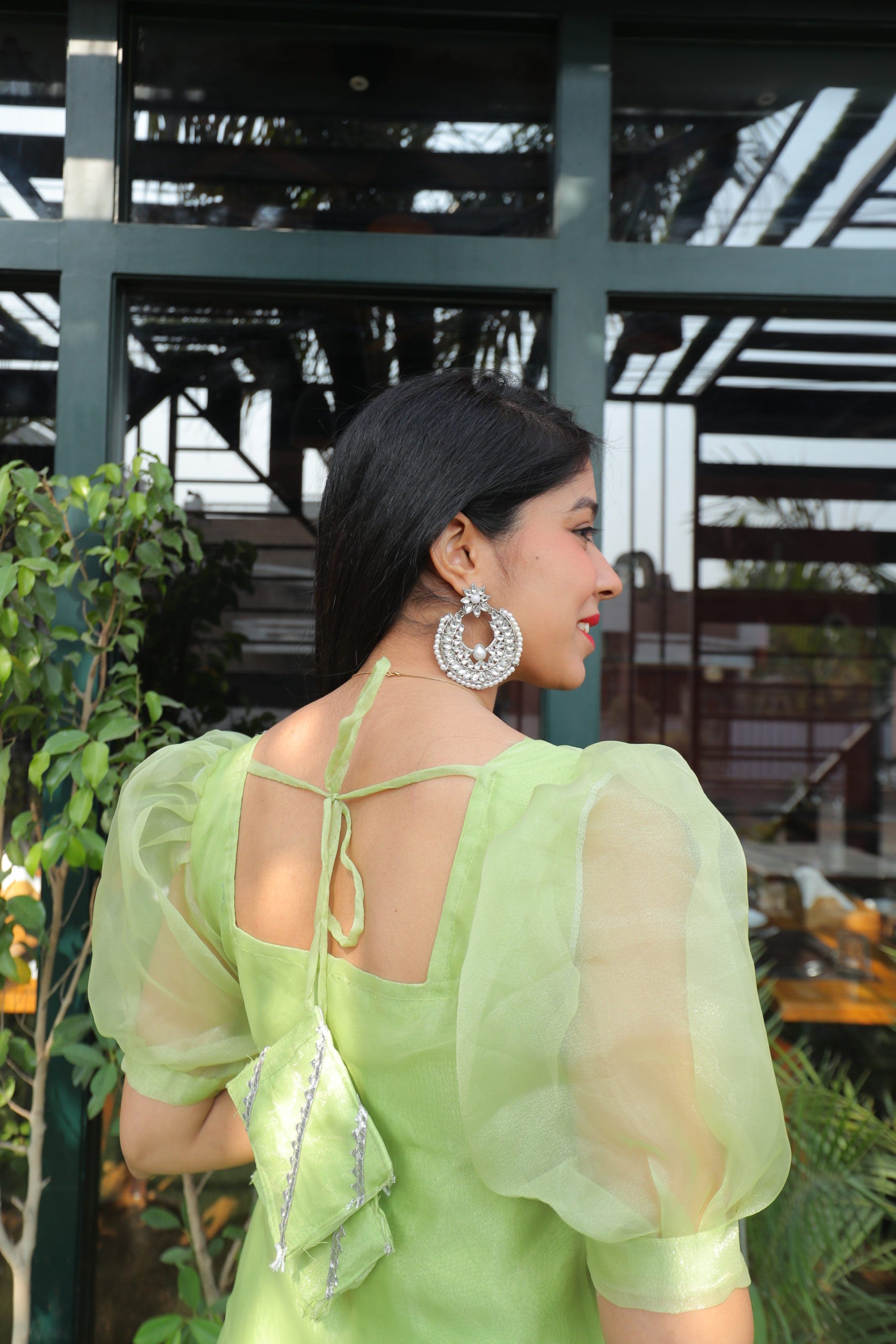 Green Organza Kurta Bottom Set