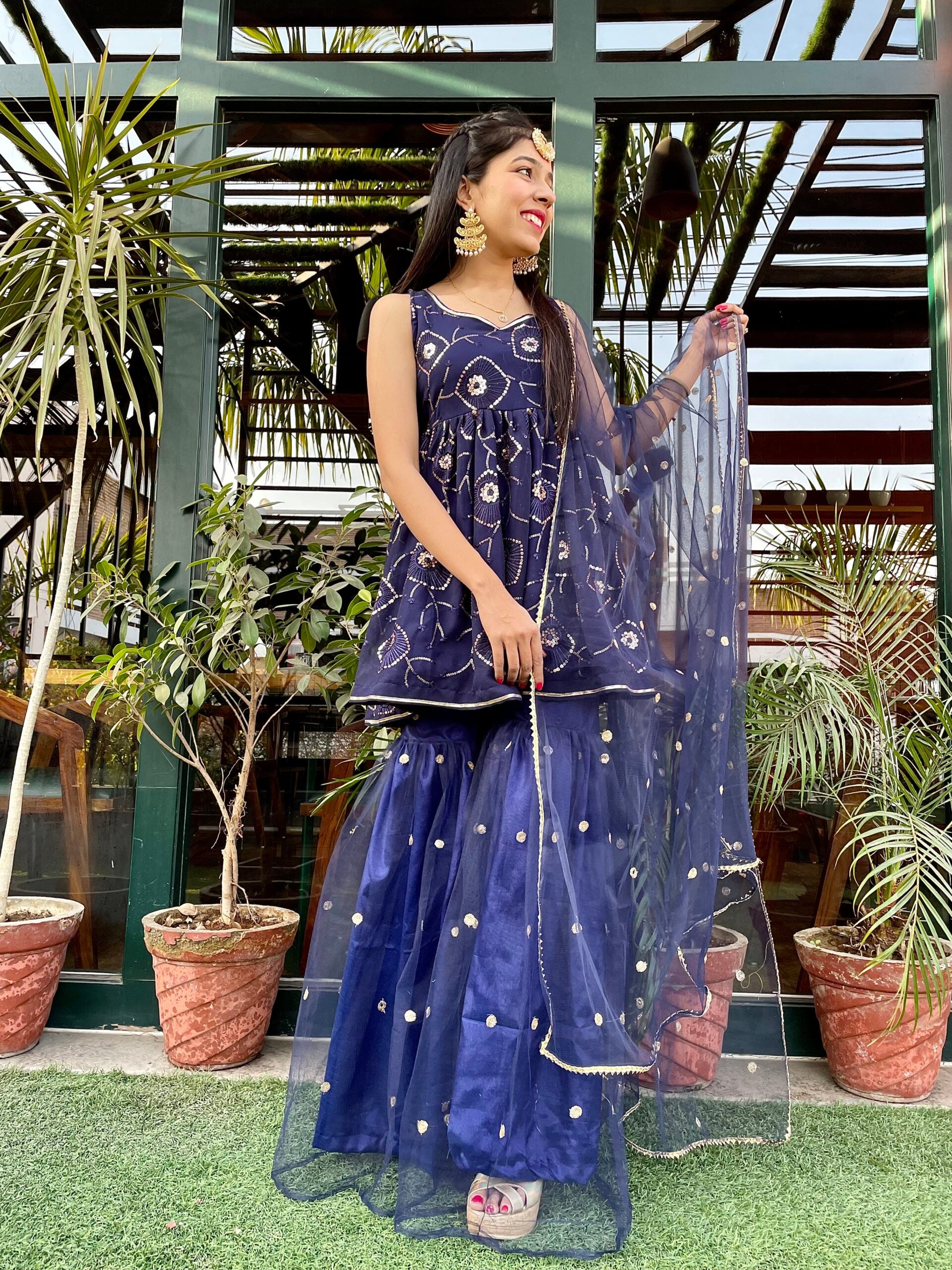 Royal BlueHeavy work  Sharara Set