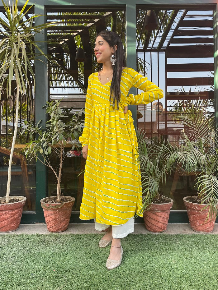 Yellow Leheriya Anarkali