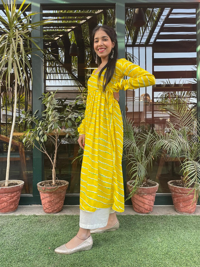 Yellow Leheriya Anarkali