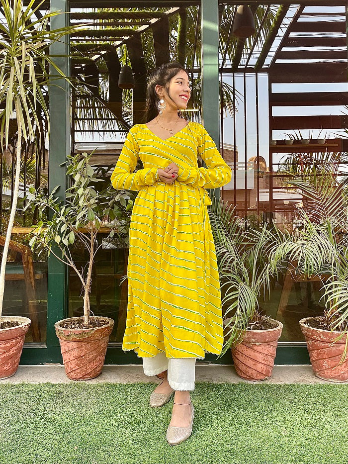 Yellow Leheriya Anarkali