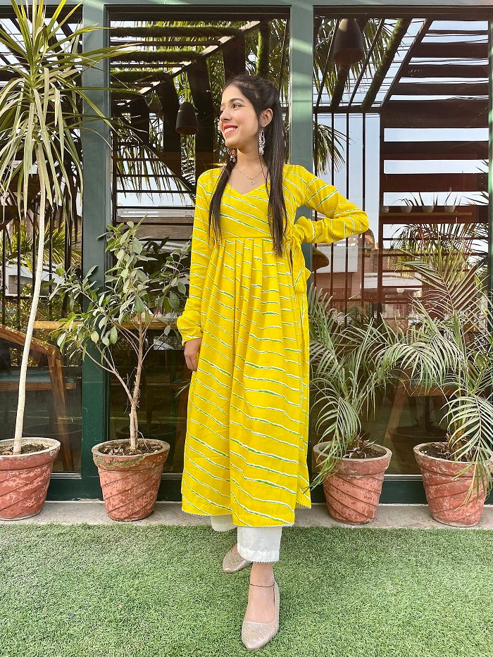 Yellow Leheriya Anarkali