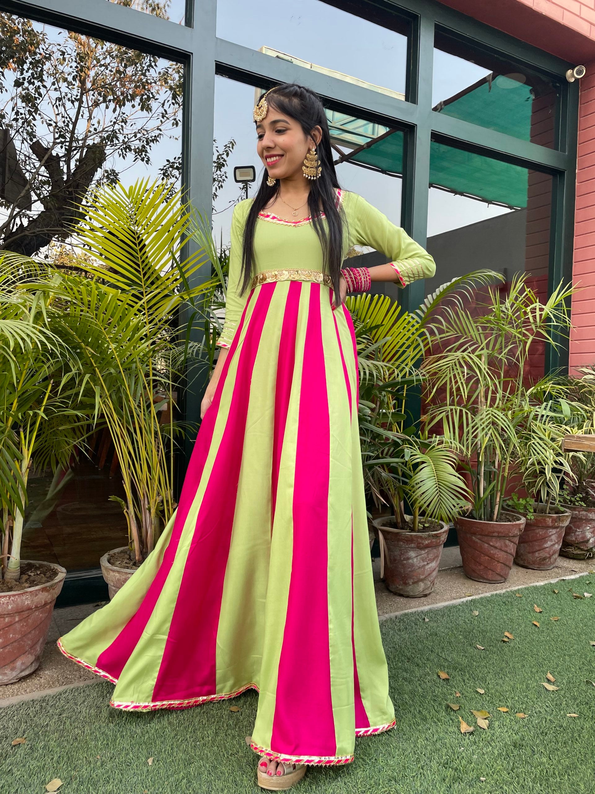 Multicolor Designer Anarkali with belt