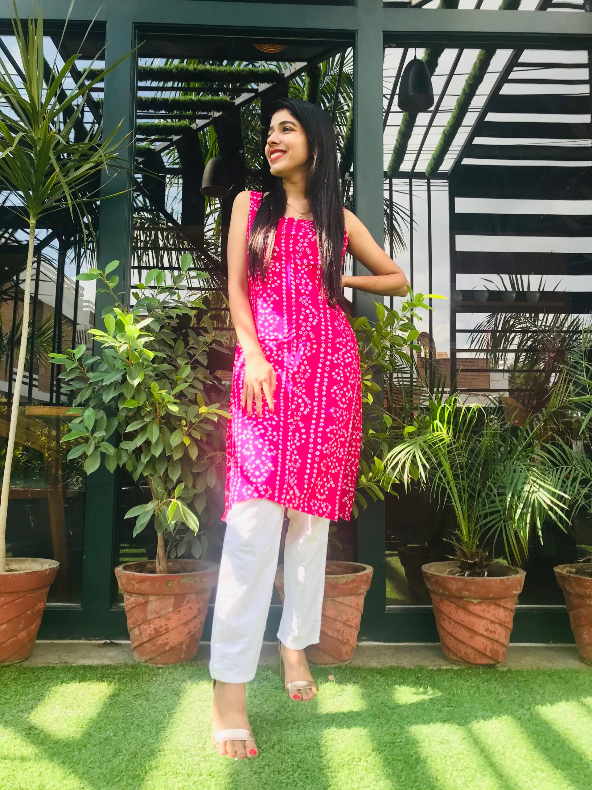 Pink Bandhani Kurta Set