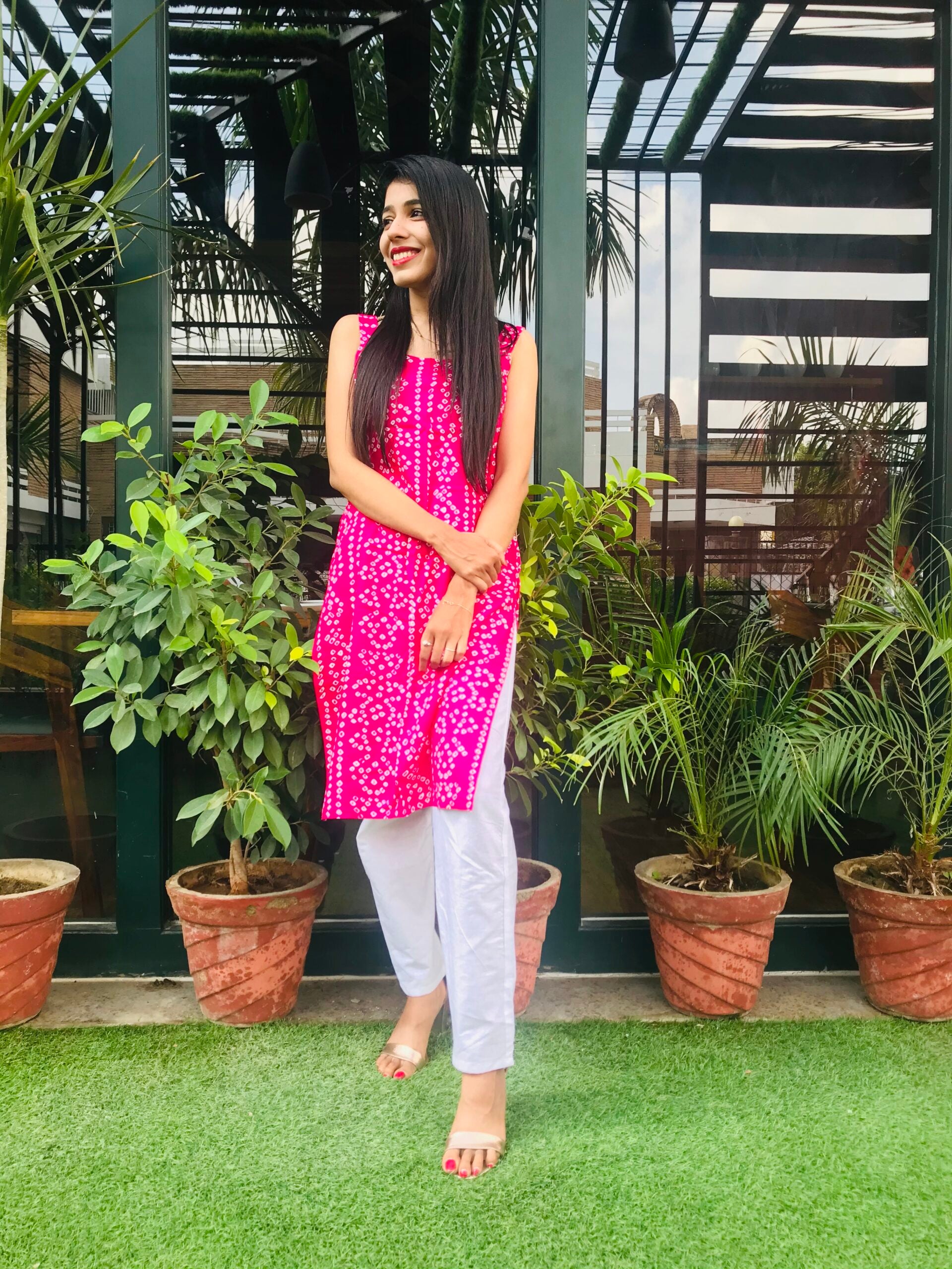 Pink Bandhani Kurta Set