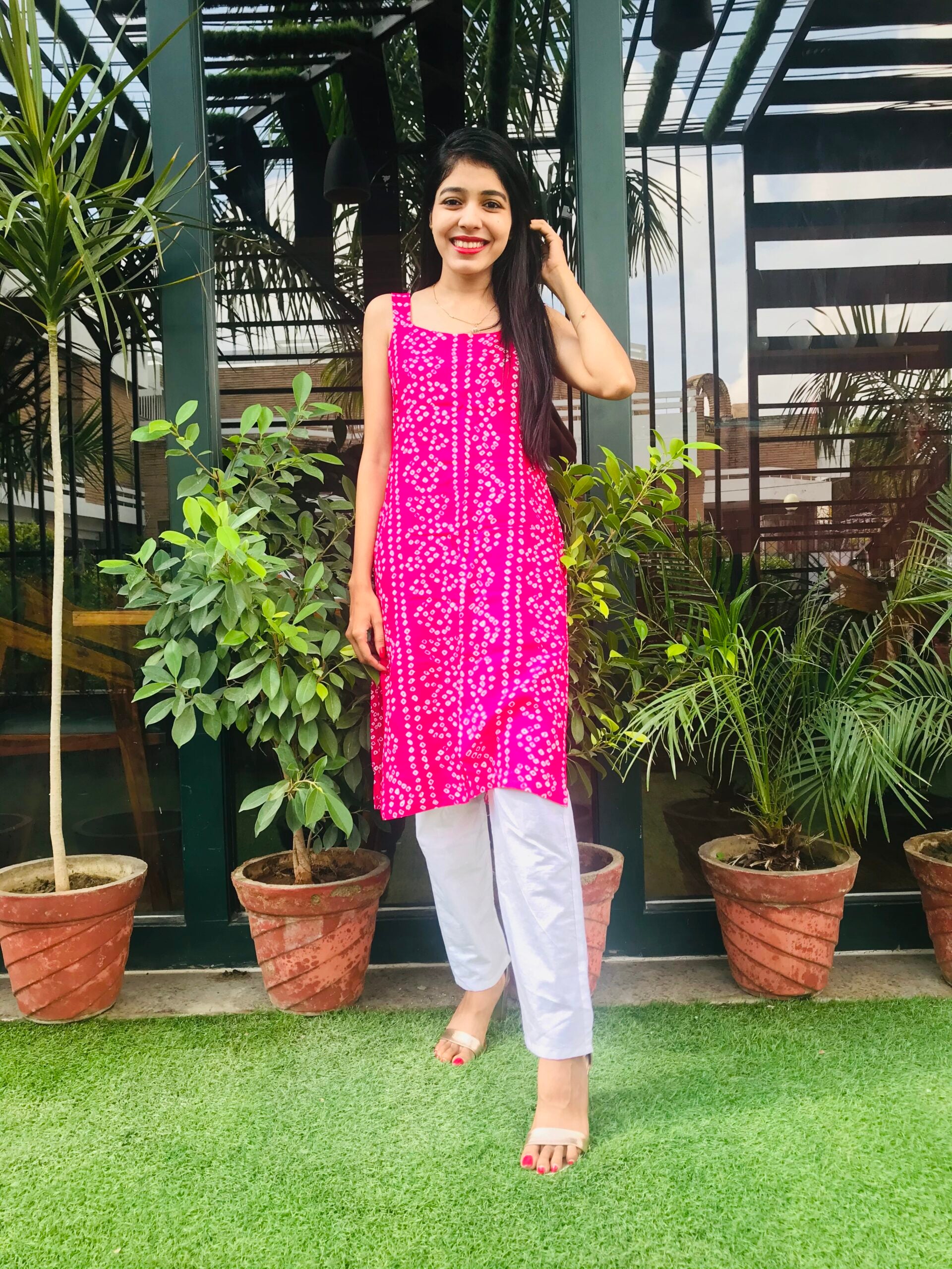 Pink Bandhani Kurta Set