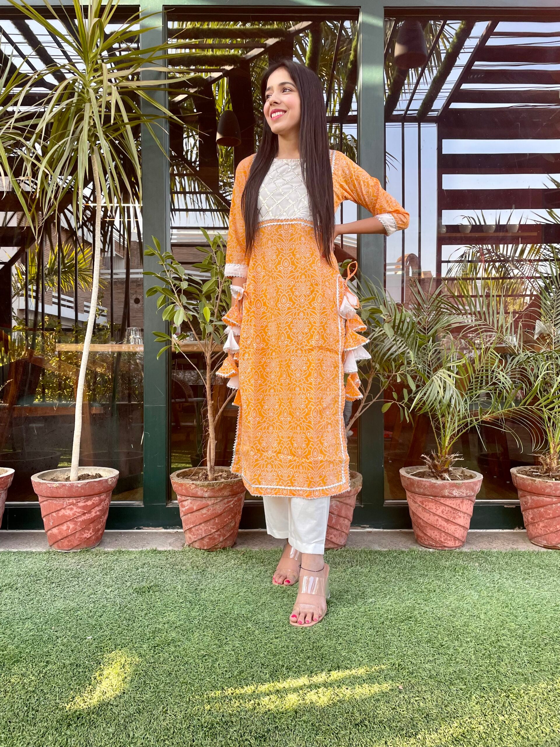 Yellow Bandhej Kurta Set